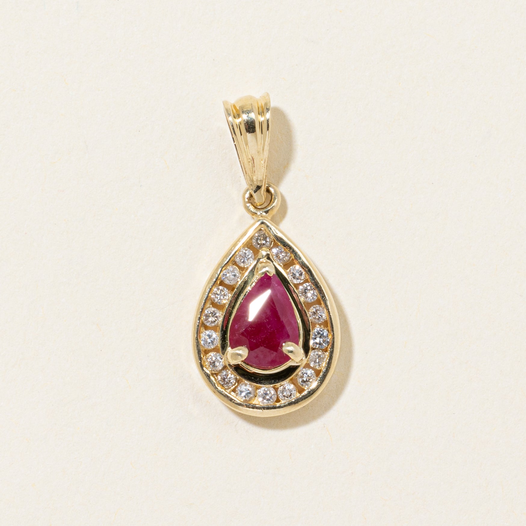 Pear Cut Ruby & Diamond Halo Pendant | 0.90ct, 0.16ctw