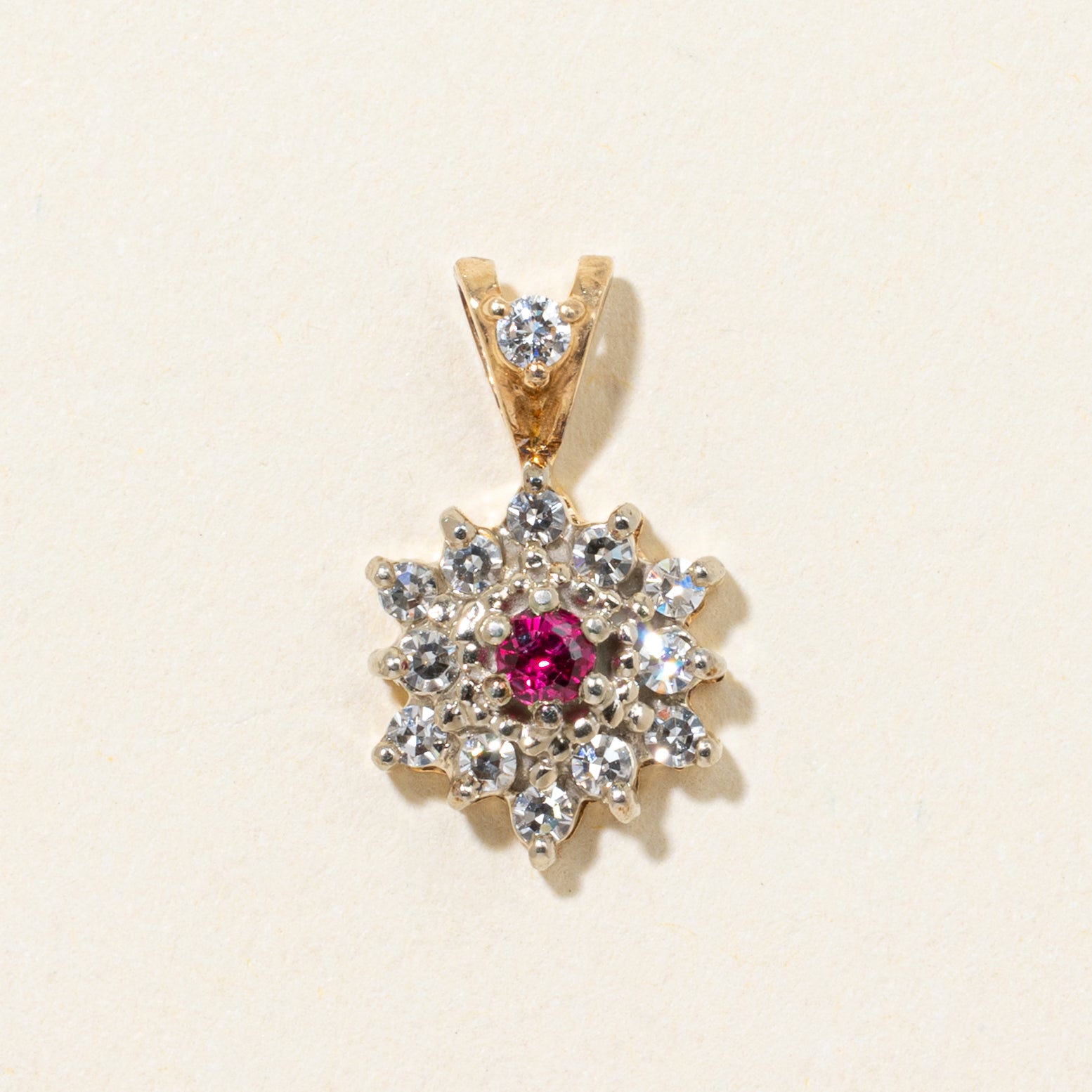 Ruby & Diamond Petal Cluster Pendant | 0.18ctw, 0.10ct