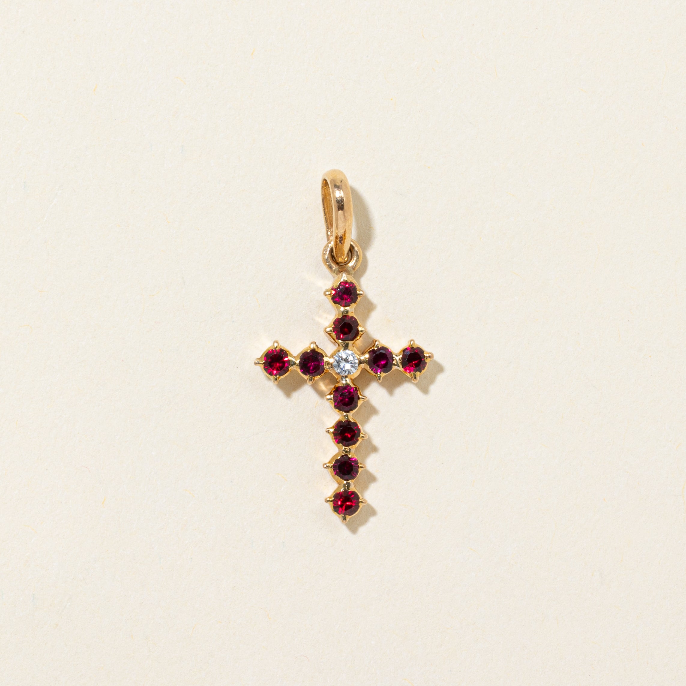 Synthetic Ruby & Diamond Cross Pendant | 0.40ctw | 0.03ct