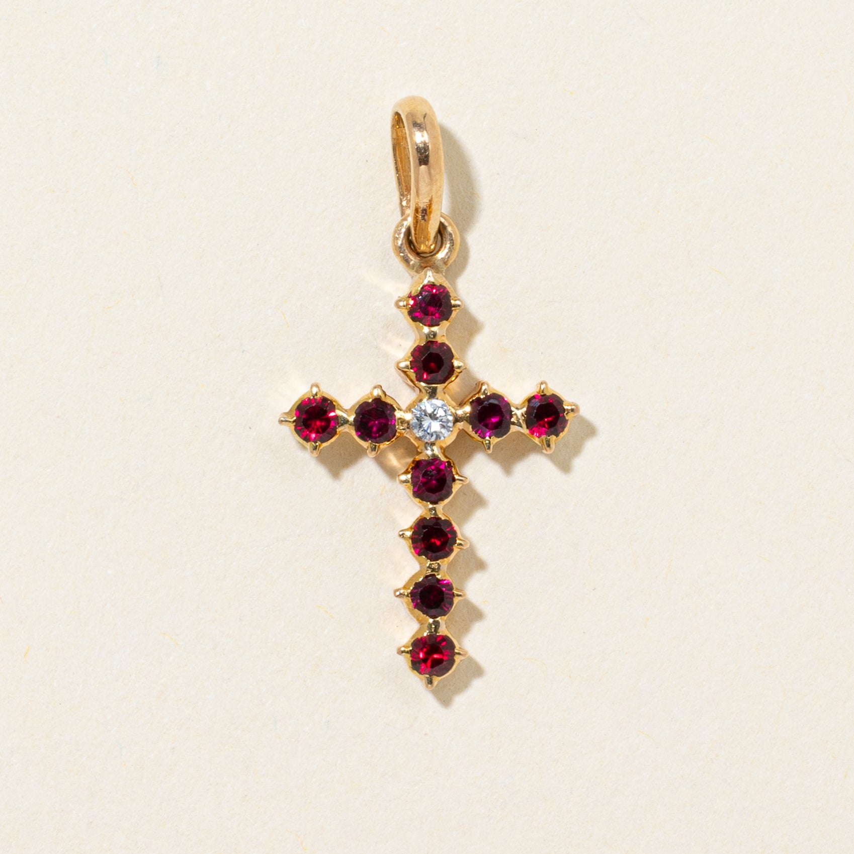 Synthetic Ruby & Diamond Cross Pendant | 0.40ctw | 0.03ct
