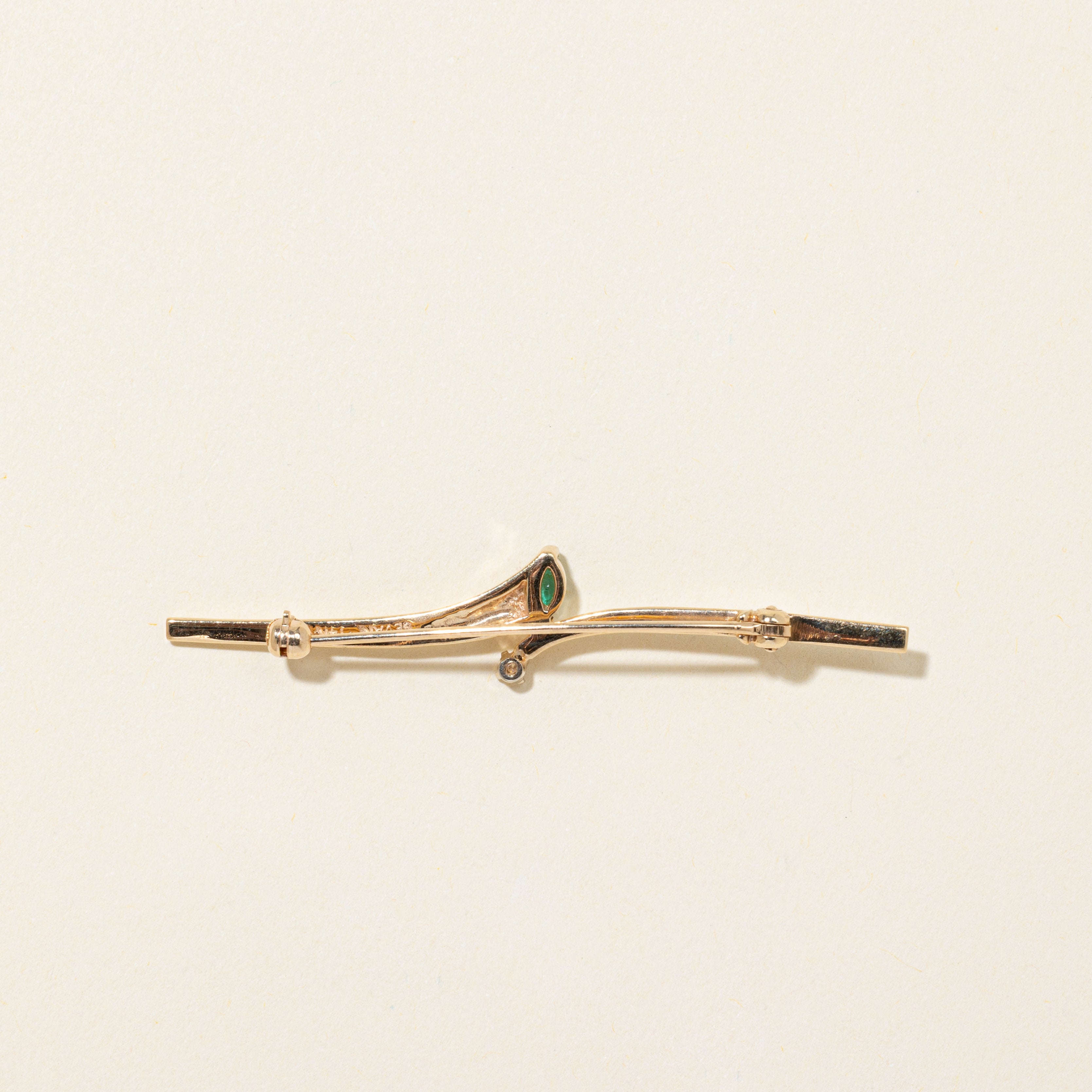 Emerald & Diamond Bypass Brooch | 0.06ct, 0.03ct
