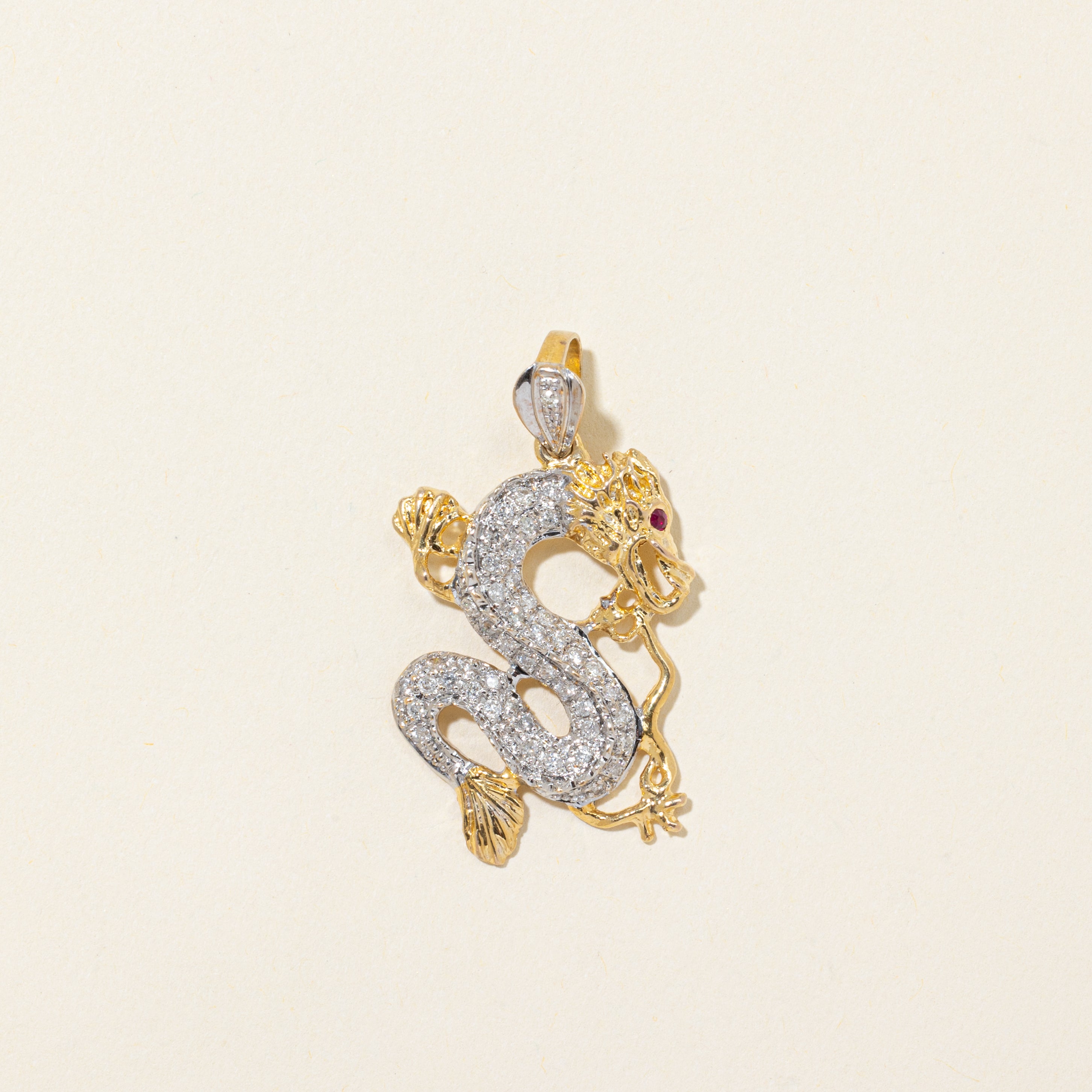 Diamond & Ruby Dragon Pendant | 0.36ctw, 0.02ct