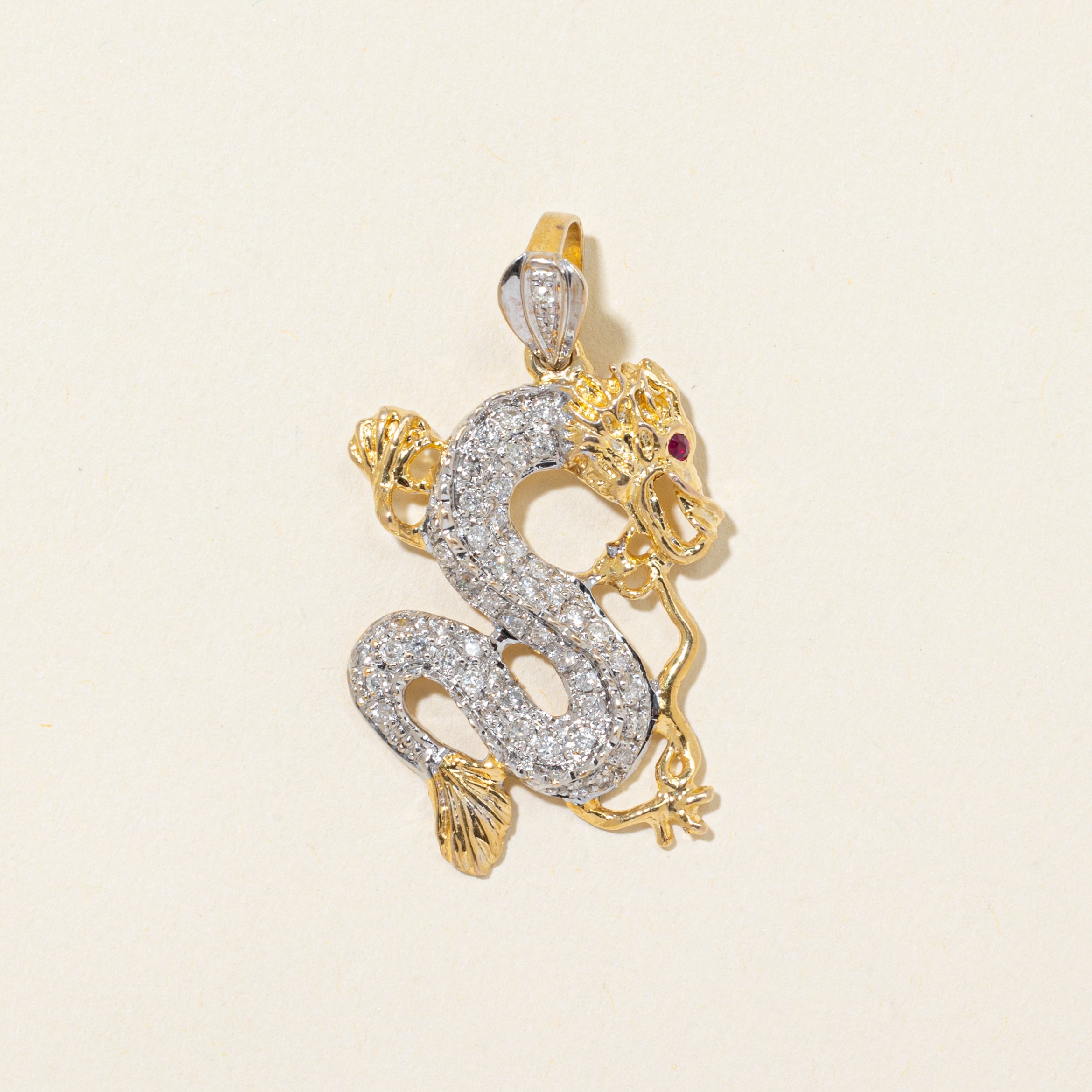 Diamond & Ruby Dragon Pendant | 0.36ctw, 0.02ct