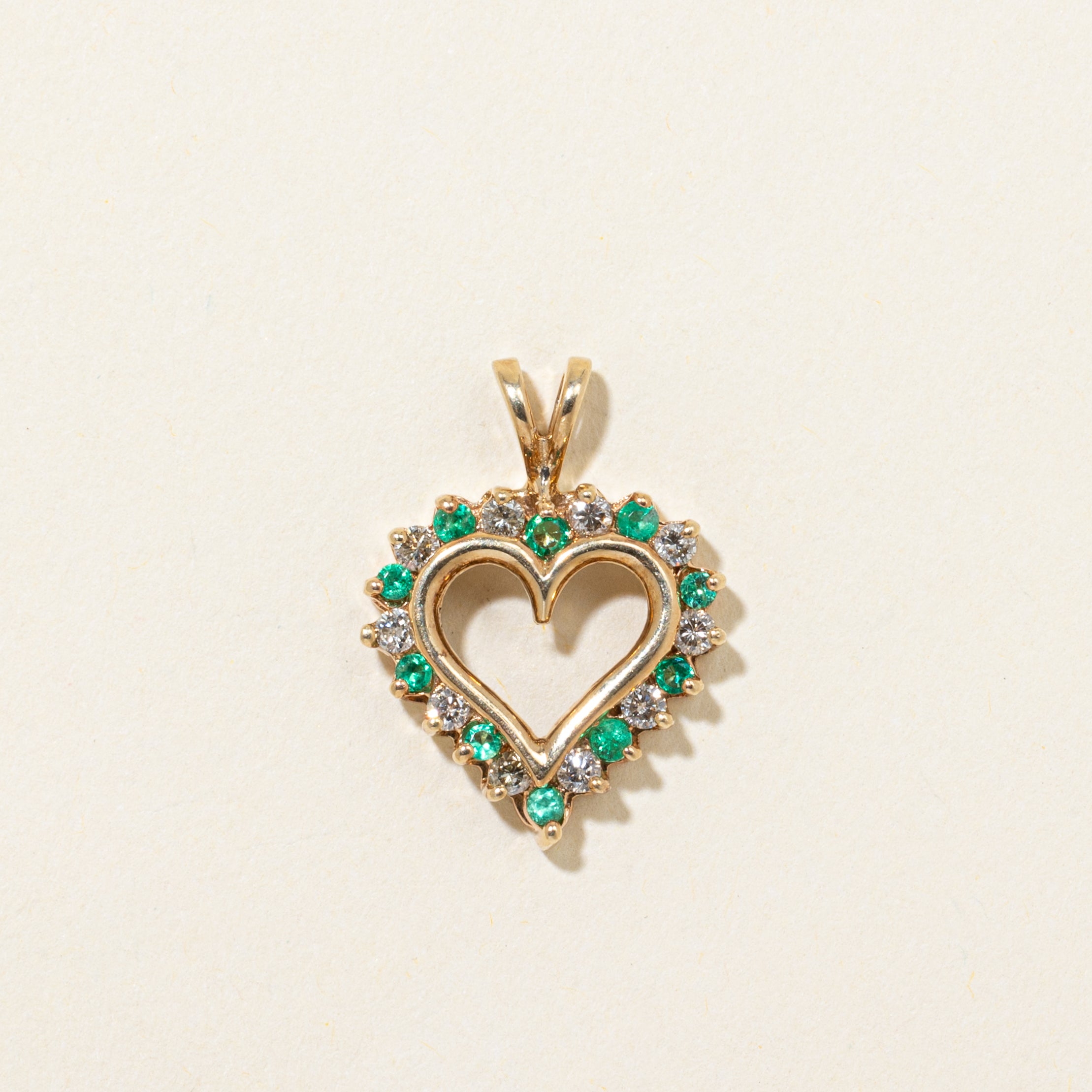 Diamond & Emerald Open Heart Pendant | 0.20ctw, 0.17ctw