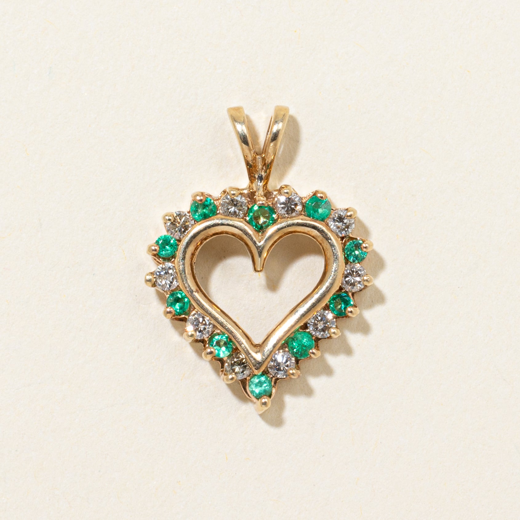 Diamond & Emerald Open Heart Pendant | 0.20ctw, 0.17ctw