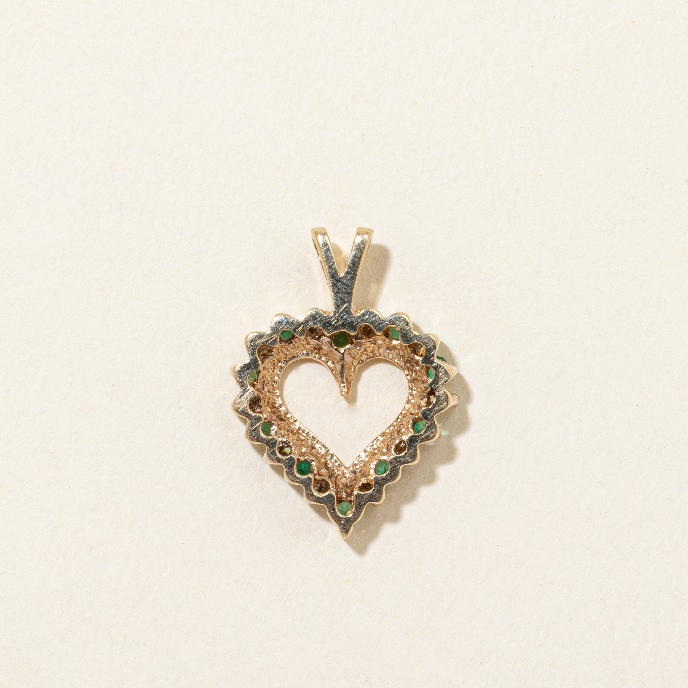 Diamond & Emerald Open Heart Pendant | 0.20ctw, 0.17ctw