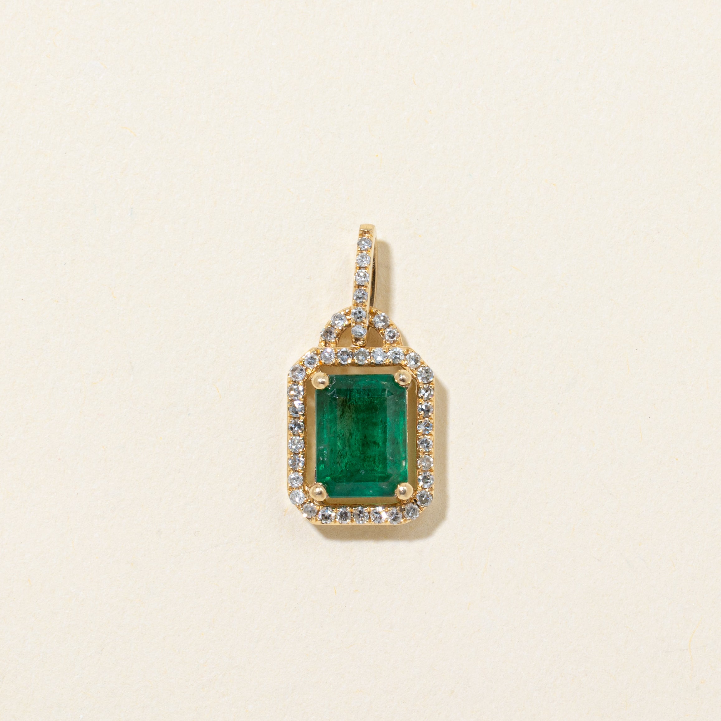 Emerald & Diamond Halo Pendant | 1.45ct | 0.13ctw
