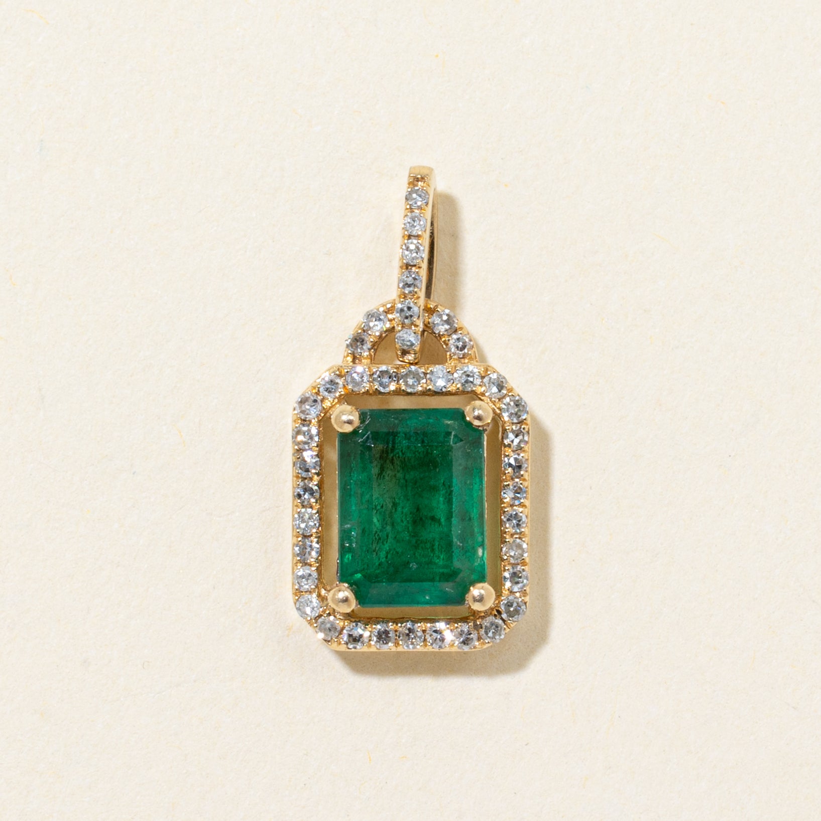Emerald & Diamond Halo Pendant | 1.45ct | 0.13ctw