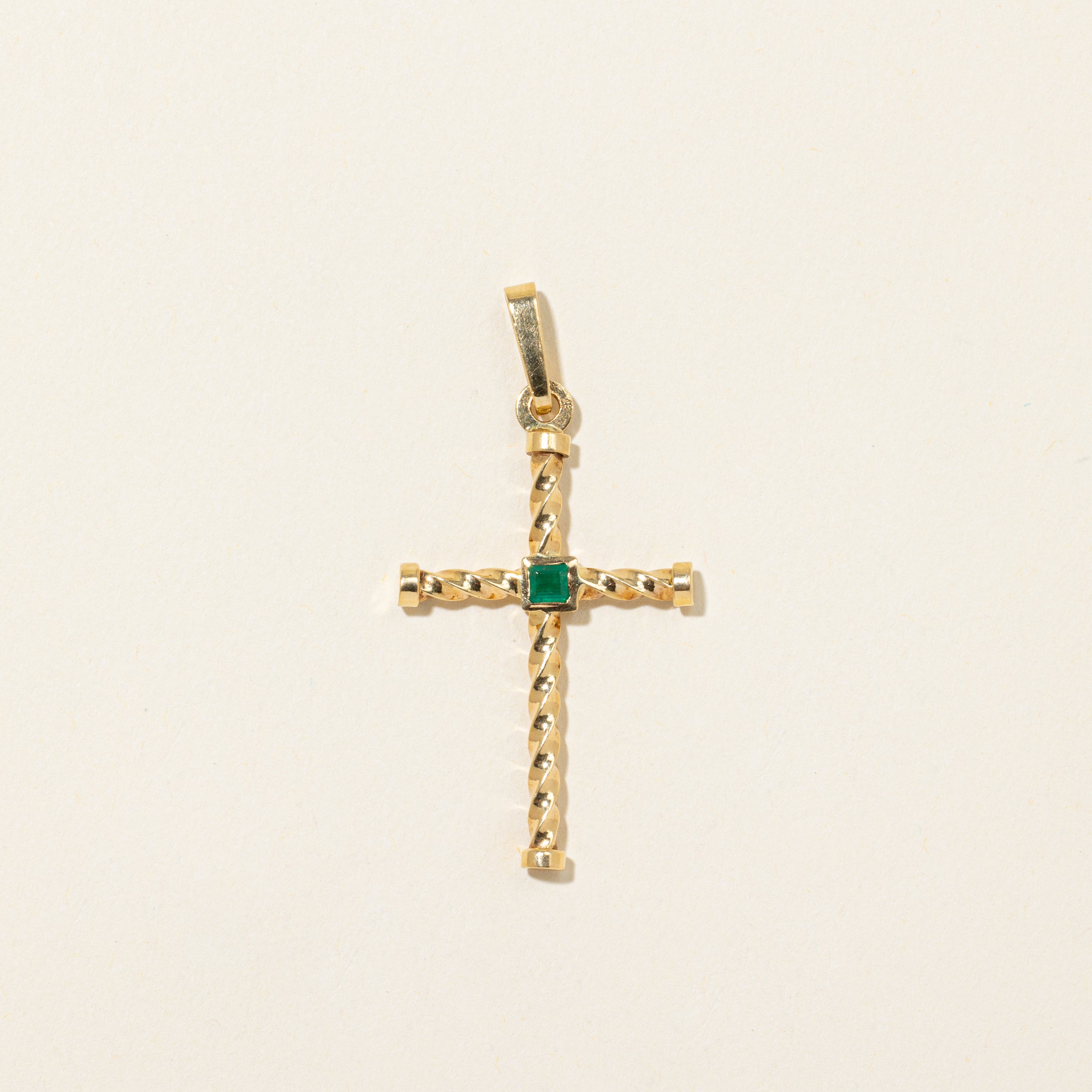 Vintage Italian 18k Emerald Cross Pendant | 0.10ct
