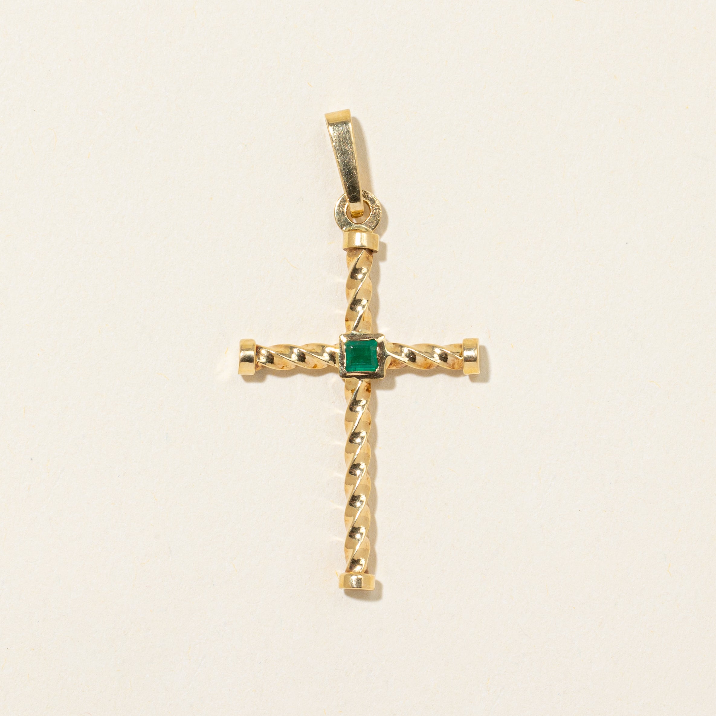 Vintage Italian 18k Emerald Cross Pendant | 0.10ct