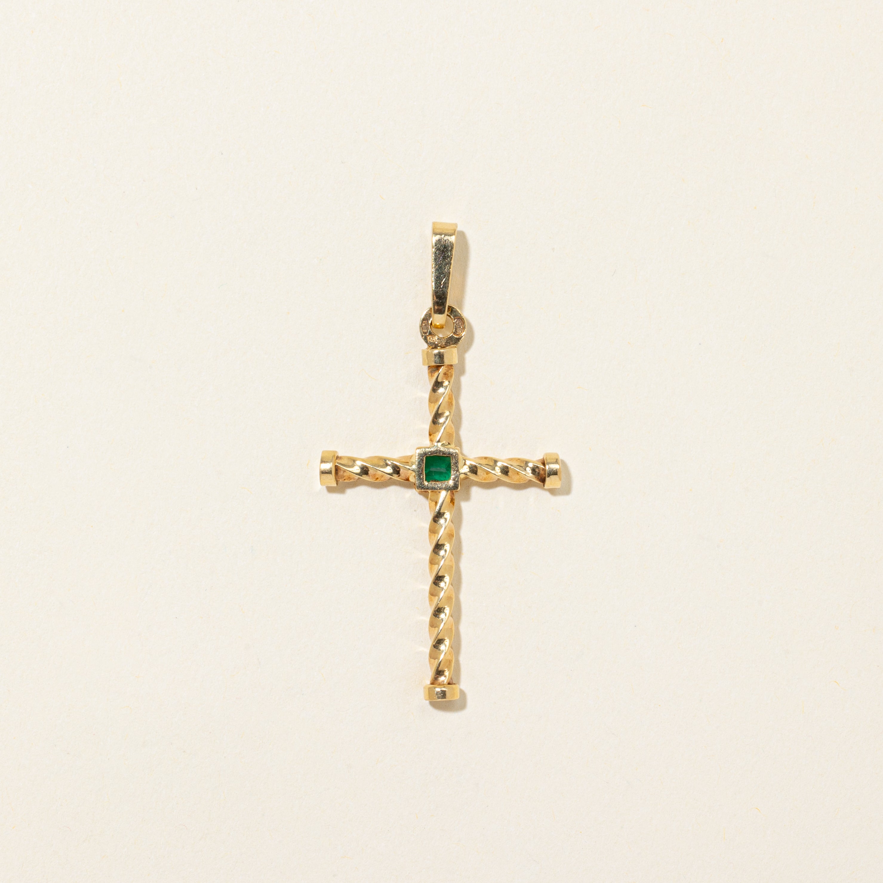 Vintage Italian 18k Emerald Cross Pendant | 0.10ct