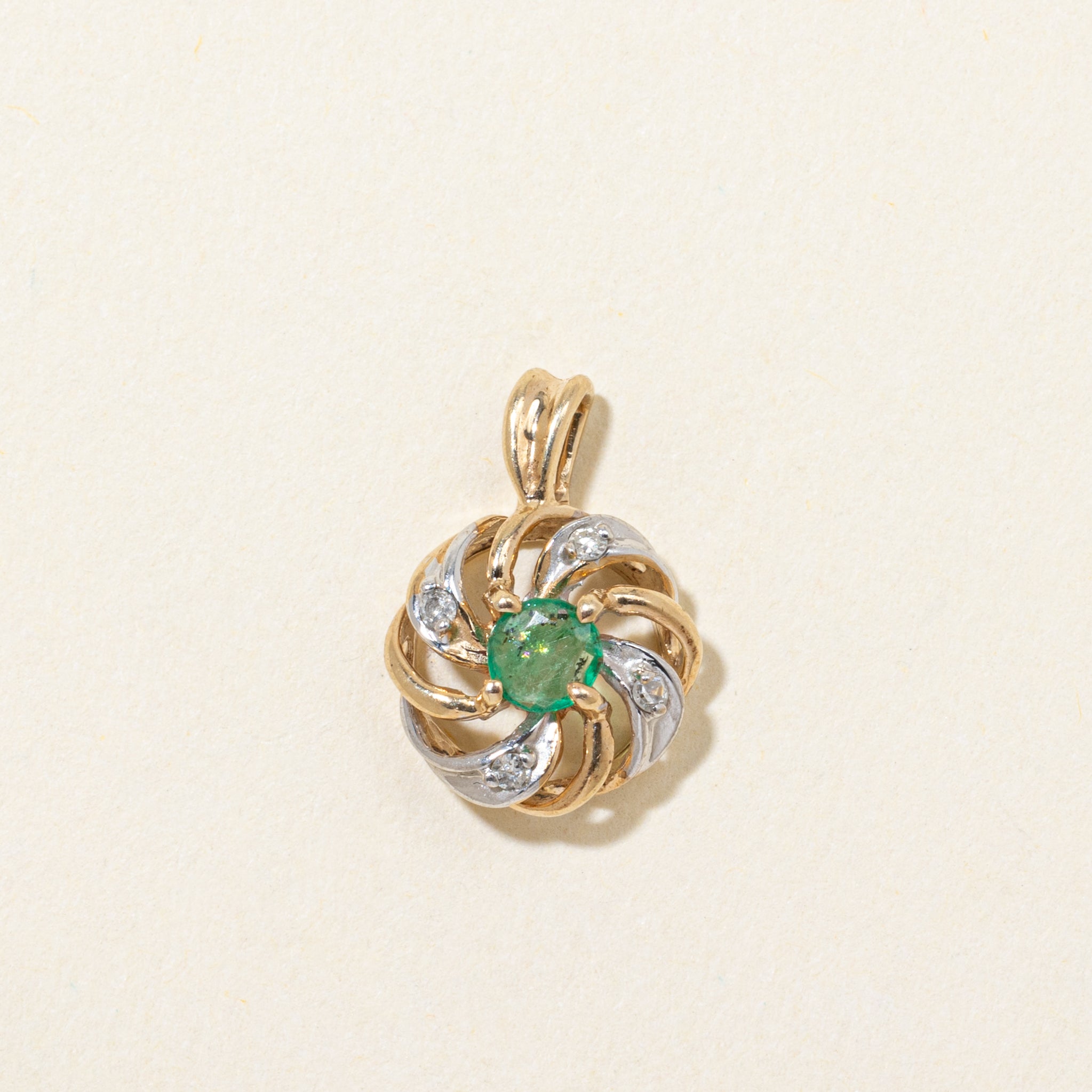 Emerald & Diamond Pinwheel Pendant | 0.15ct | 0.02ctw
