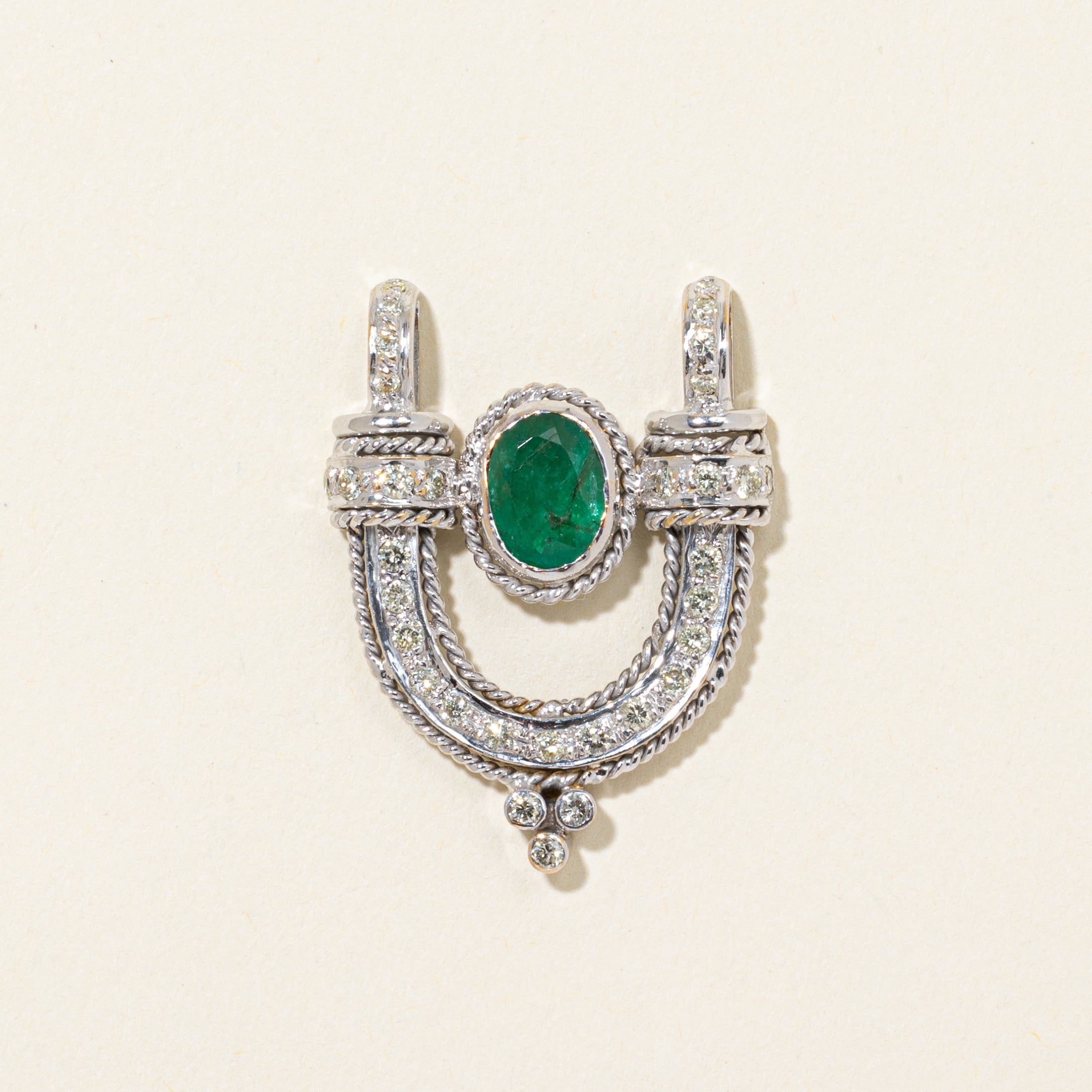 Emerald & Diamond Horseshoe Pendant | 1.10ct | 0.56ctw