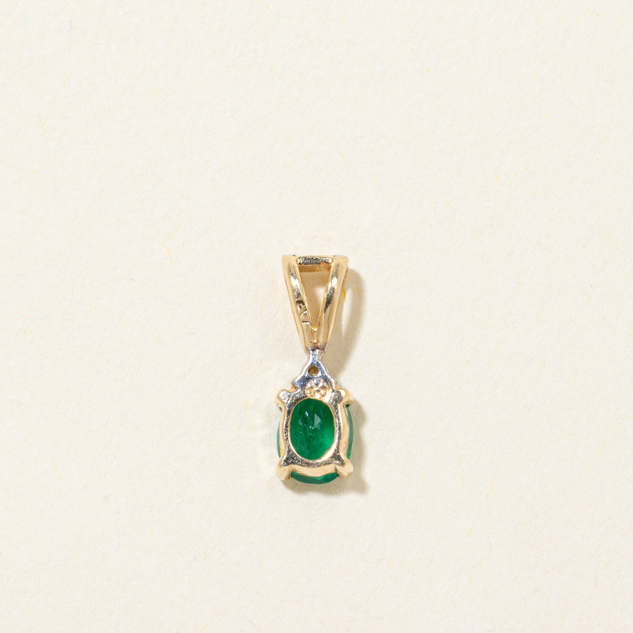 Oval Cut Emerald & Diamond Pendant | 0.30ct, 0.01ct