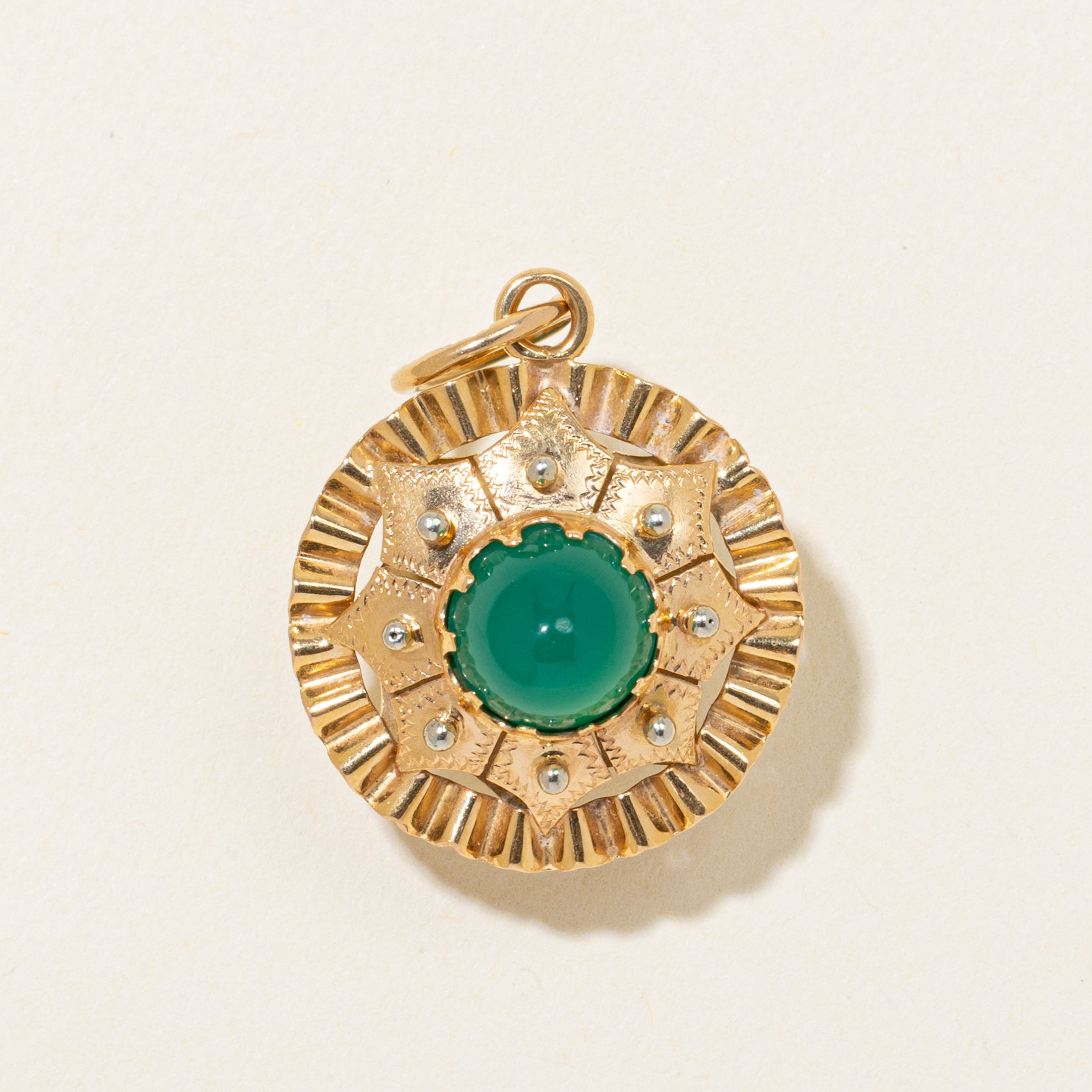 Green Onyx Textured Circle Pendant | 9.00ctw