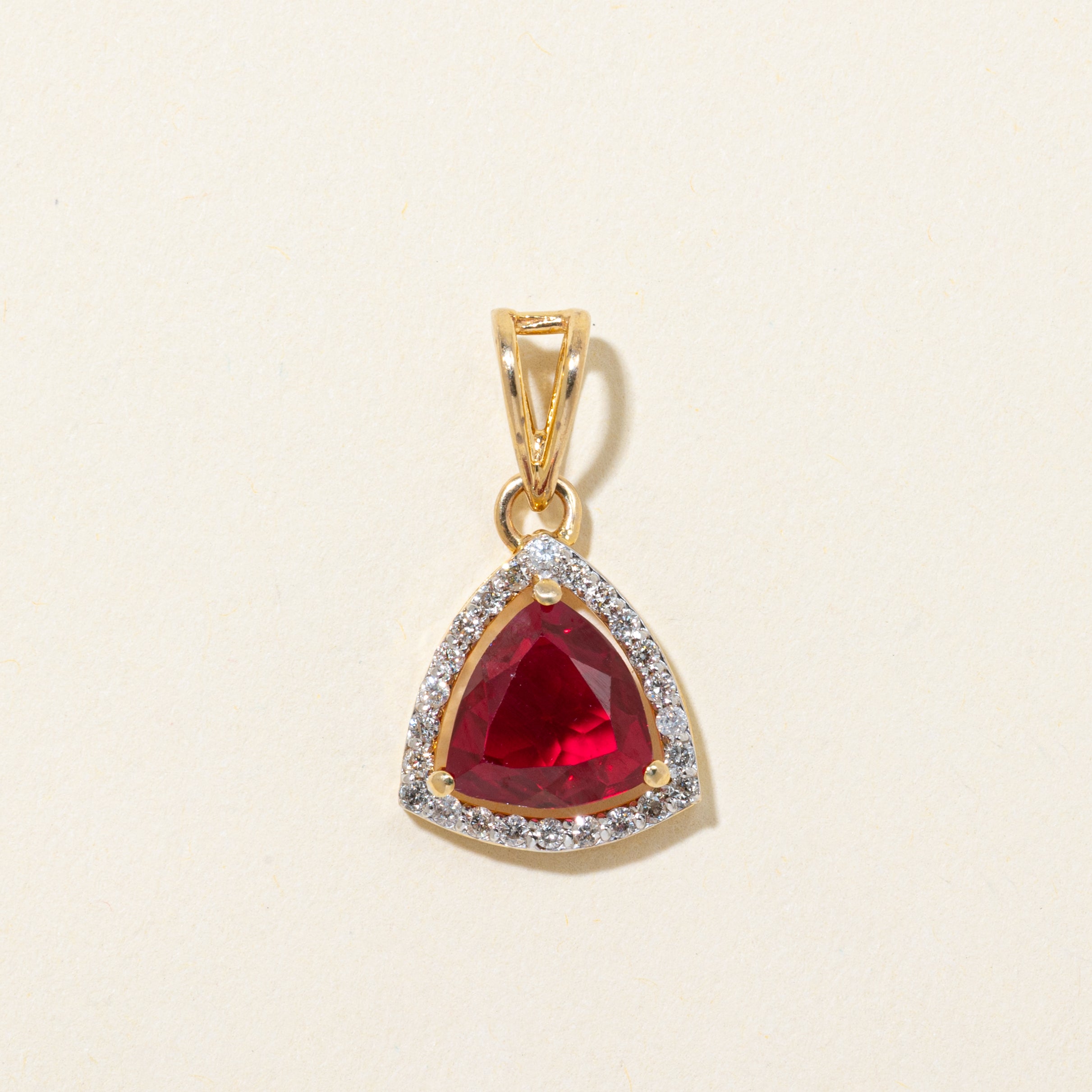 Synthetic Ruby & Diamond Halo Pendant | 3.25ct, 0.31ctw