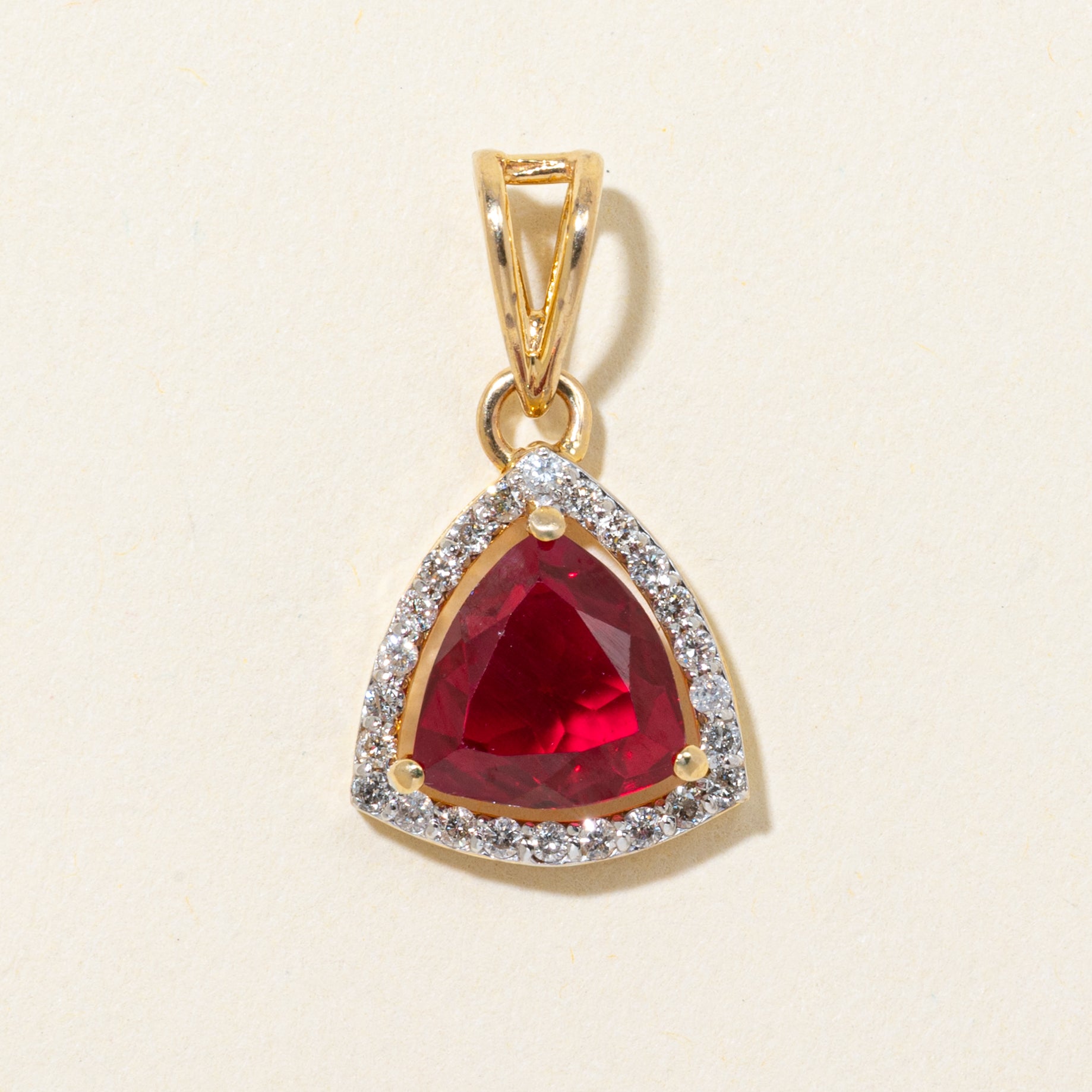 Synthetic Ruby & Diamond Halo Pendant | 3.25ct, 0.31ctw