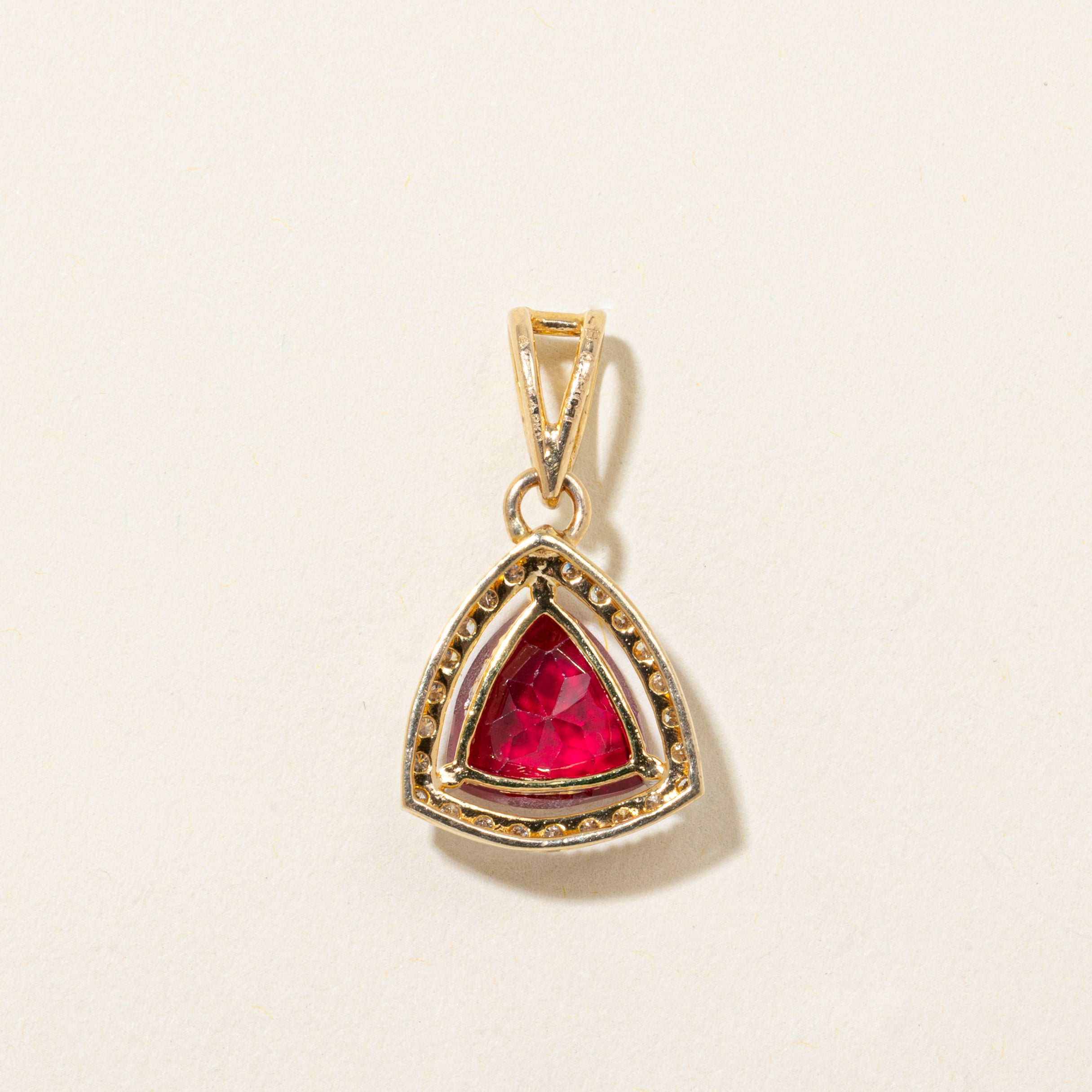 Synthetic Ruby & Diamond Halo Pendant | 3.25ct, 0.31ctw