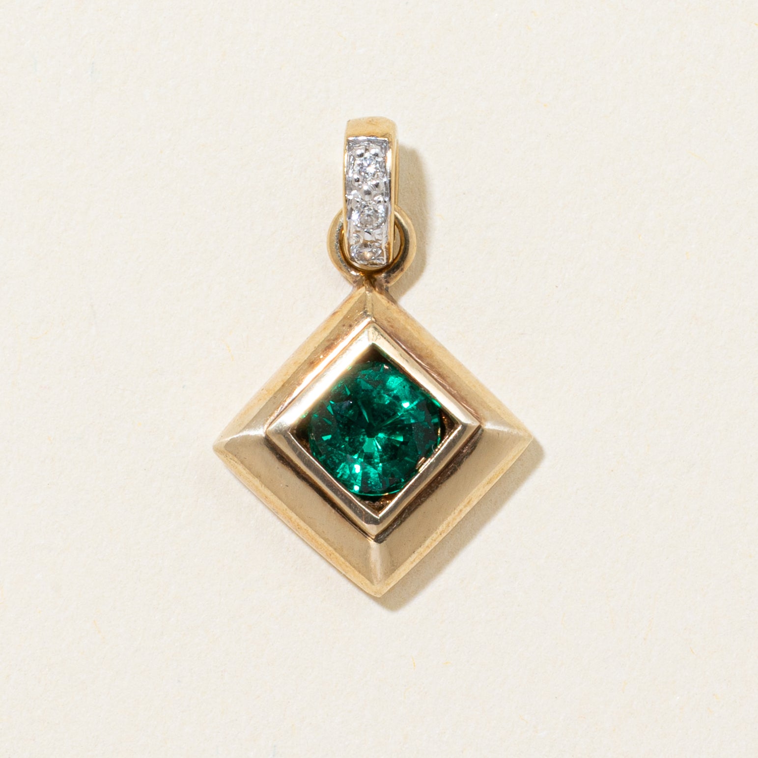 Synthetic Emerald & Diamond Pendant | 0.50ct, 0.03ctw