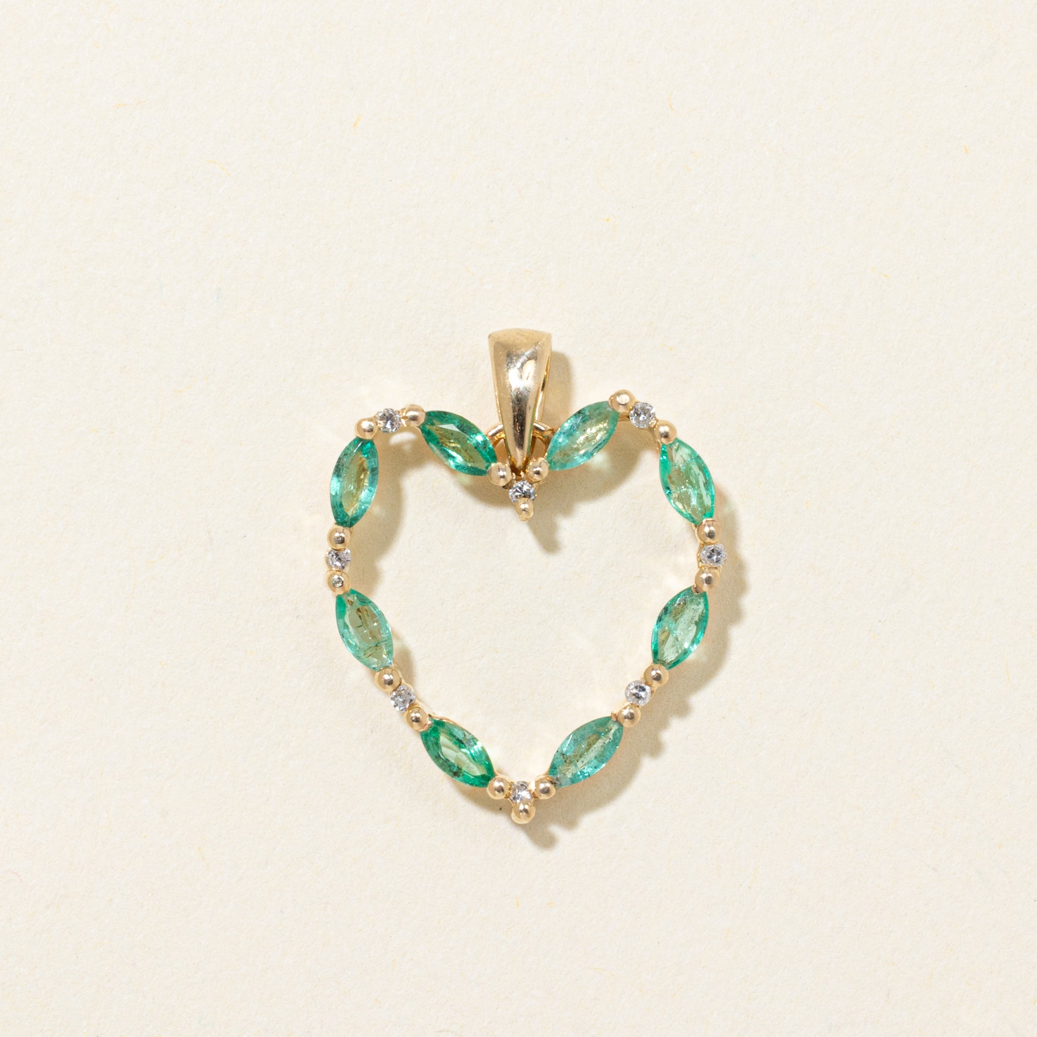 Emerald & Diamond Open Heart Pendant | 0.40ctw, 0.04ctw