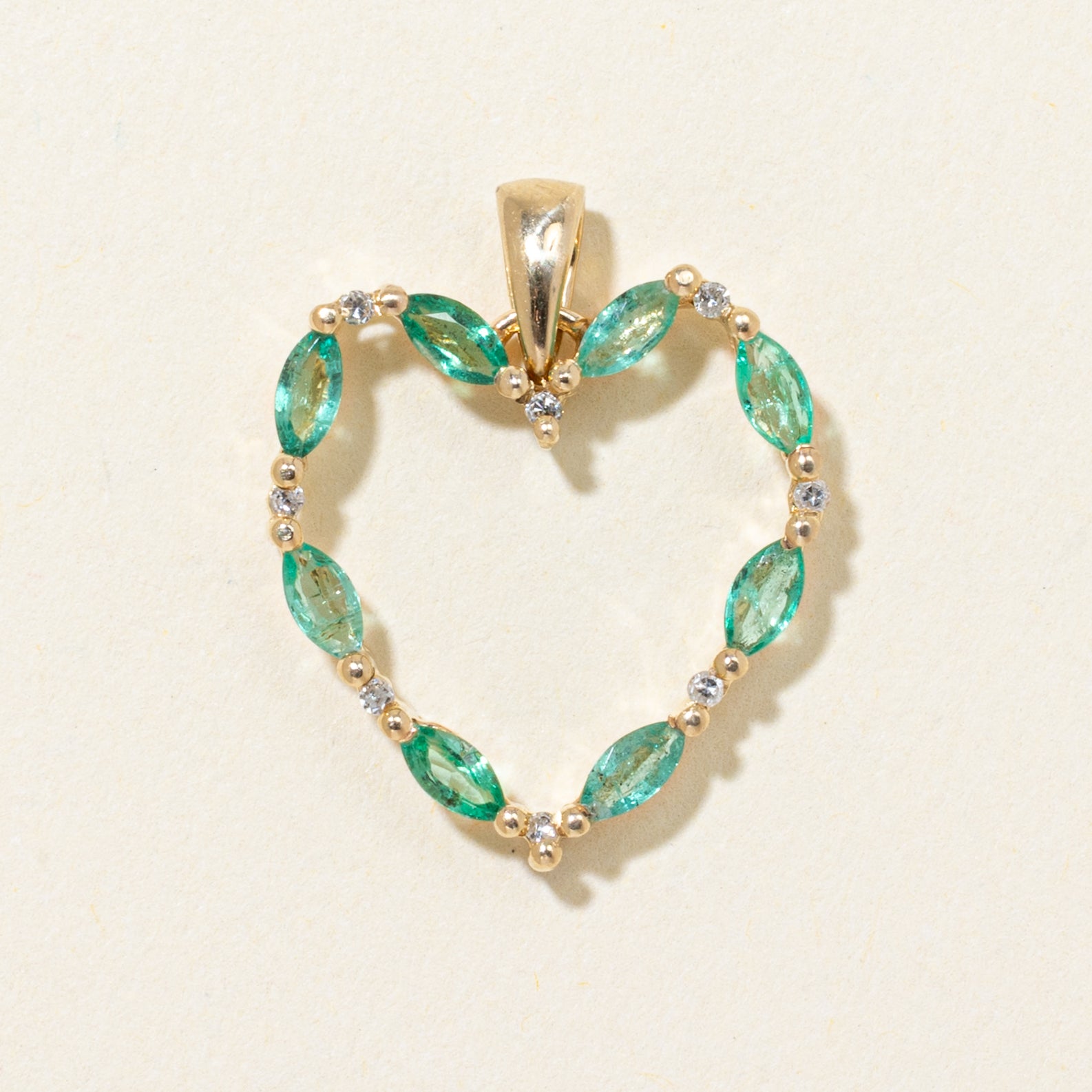 Emerald & Diamond Open Heart Pendant | 0.40ctw, 0.04ctw