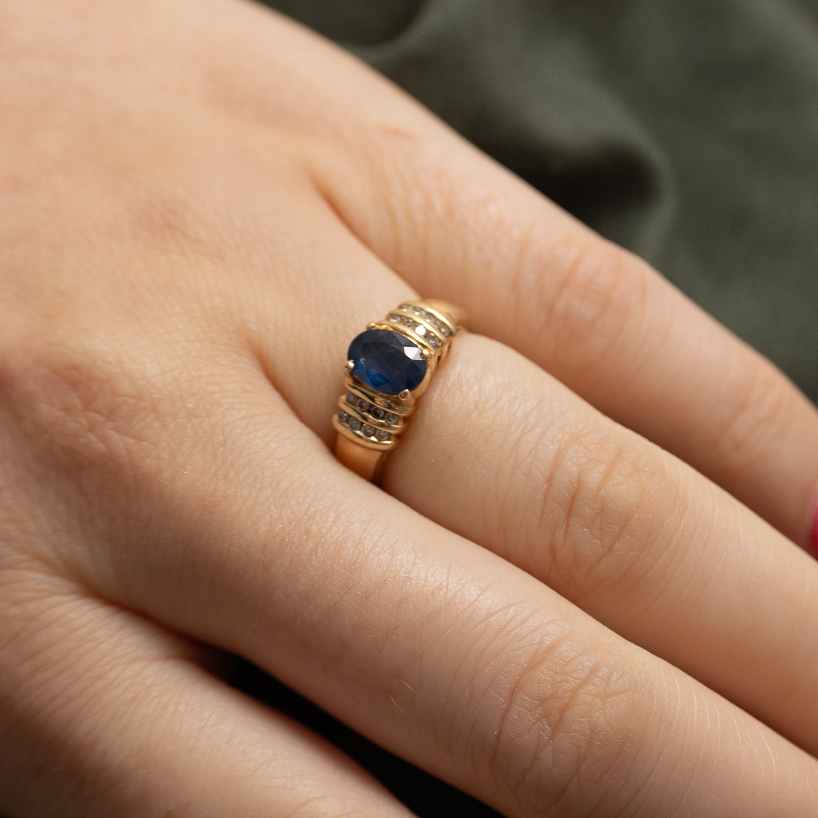 Oval Cut Sapphire & Diamond Ring | 1.00ct, 0.13ctw | SZ 4