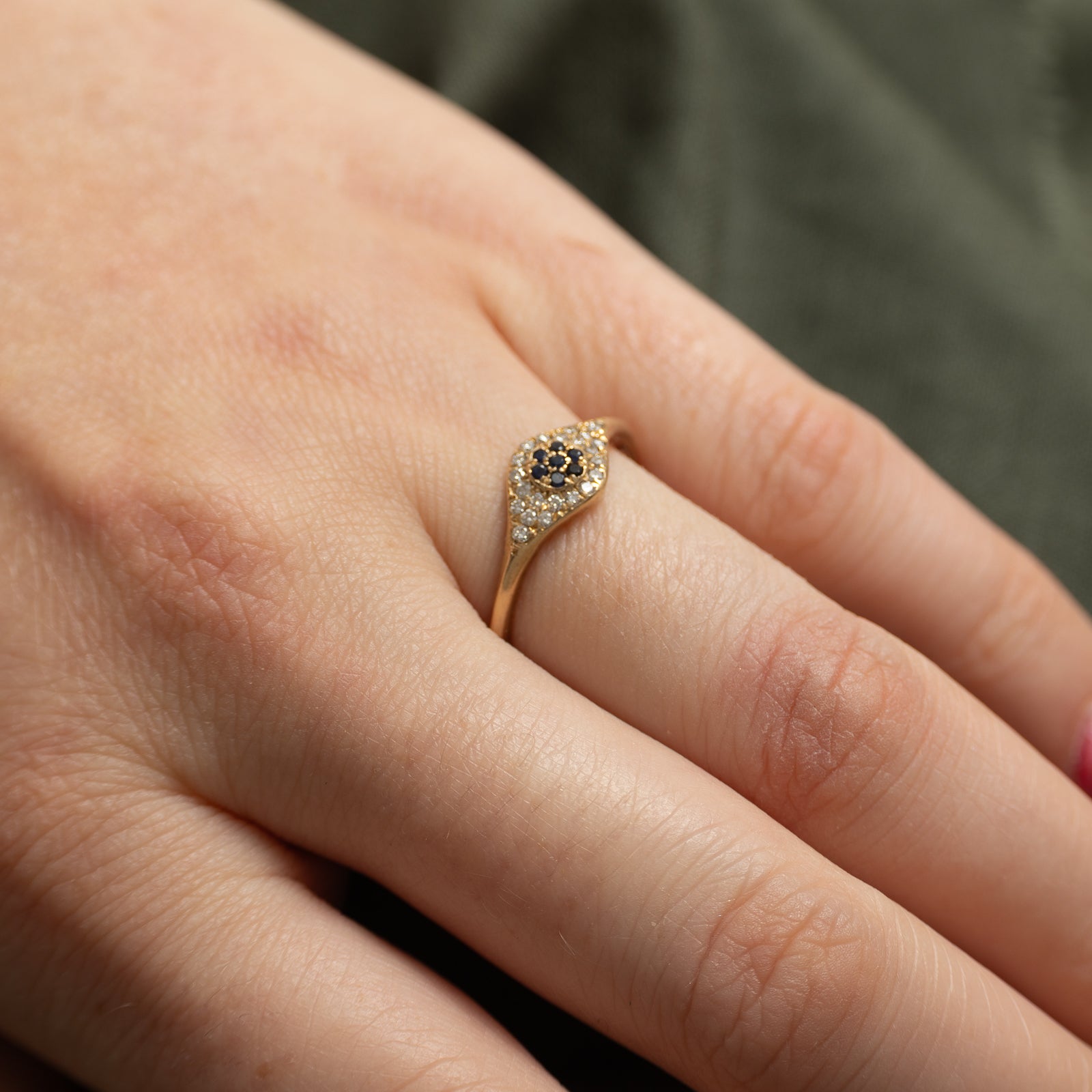 Diamond & Sapphire Evil Eye Ring | 0.11ctw, 0.05ctw | SZ 7.25