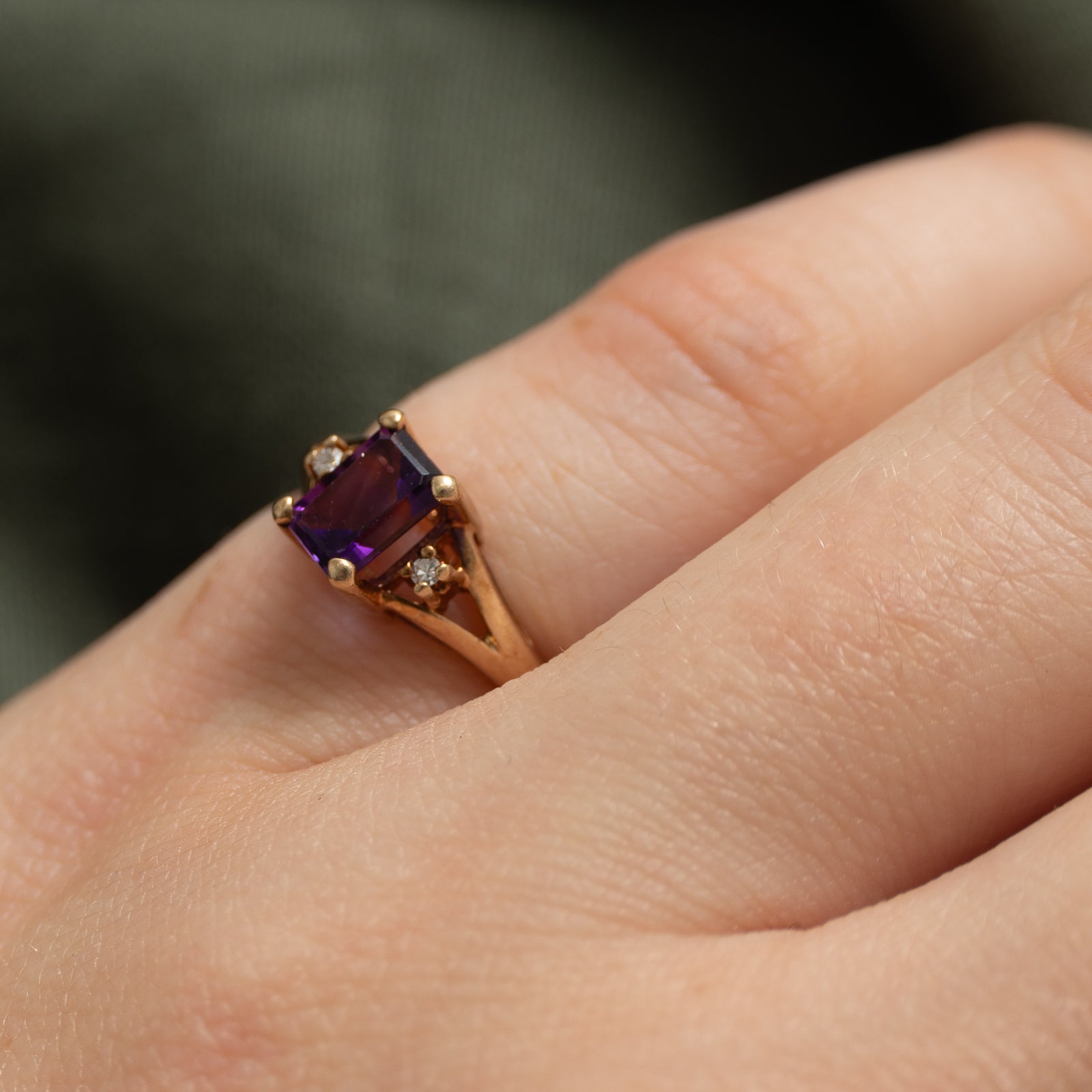 Amethyst & Diamond Tapered Ring | 0.50ct, 0.02ctw | SZ 3.5