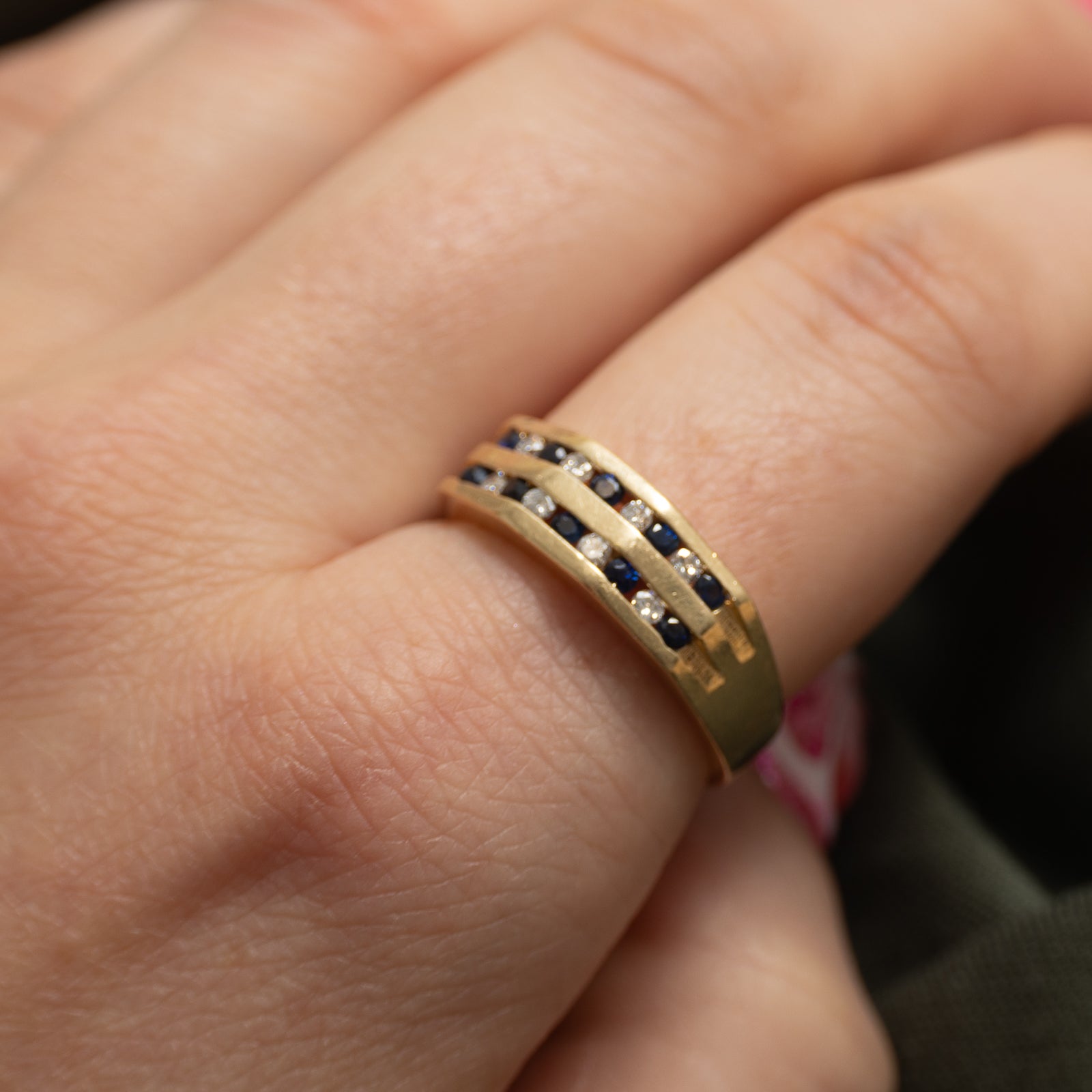 Double Row Sapphire & Diamond Ring | 0.30ctw, 0.20ctw | SZ 8.5