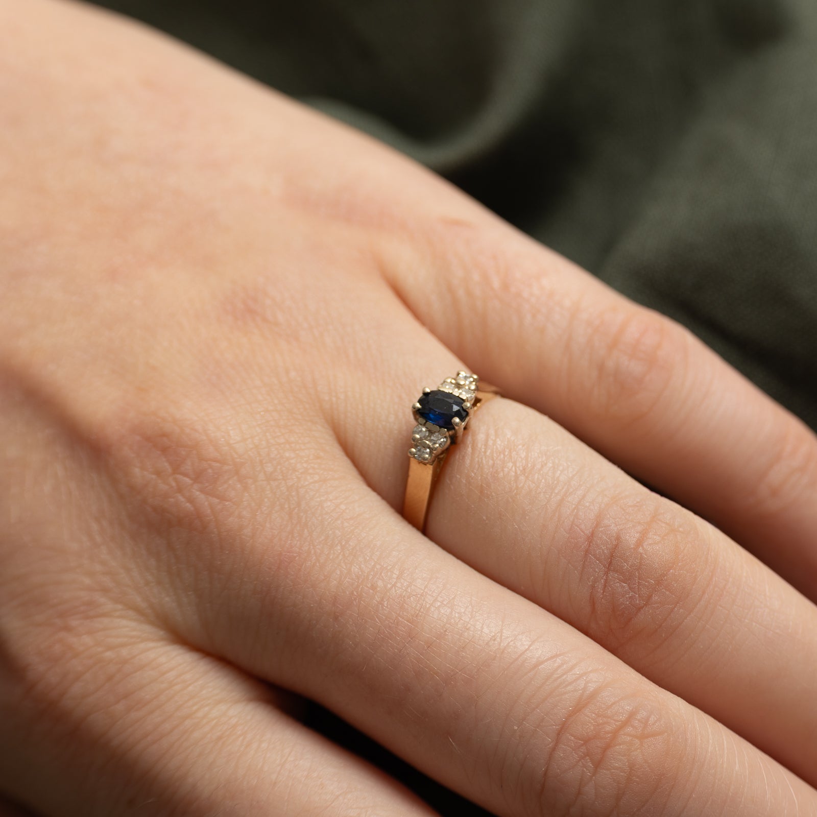 Oval Cut Sapphire & Diamond Ring | 0.32ct, 0.06ctw | SZ 5