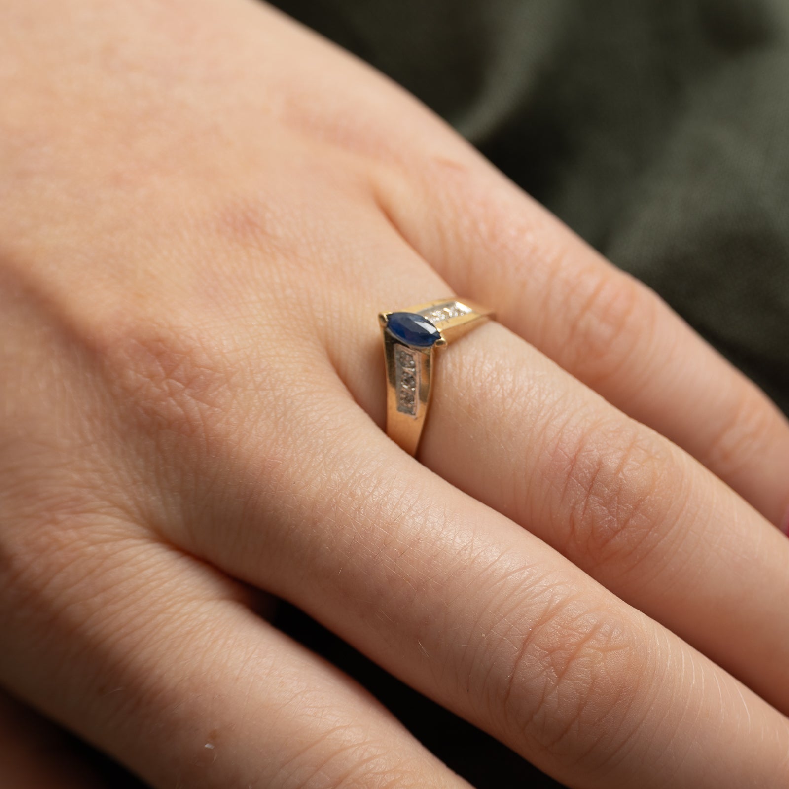 Marquise Cut Sapphire & Diamond Chevron Ring | 0.22ct, 0.04ctw | SZ 6