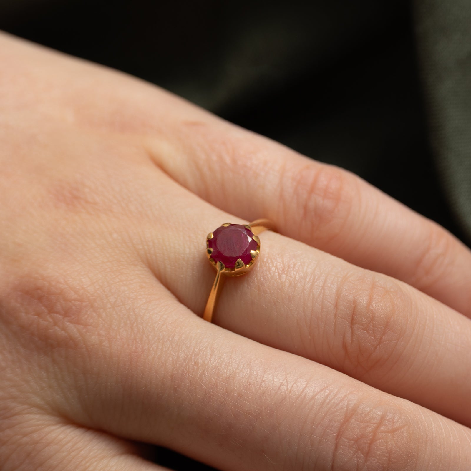 Solitaire Synthetic Ruby Ring | 1.25ct | SZ 7.25