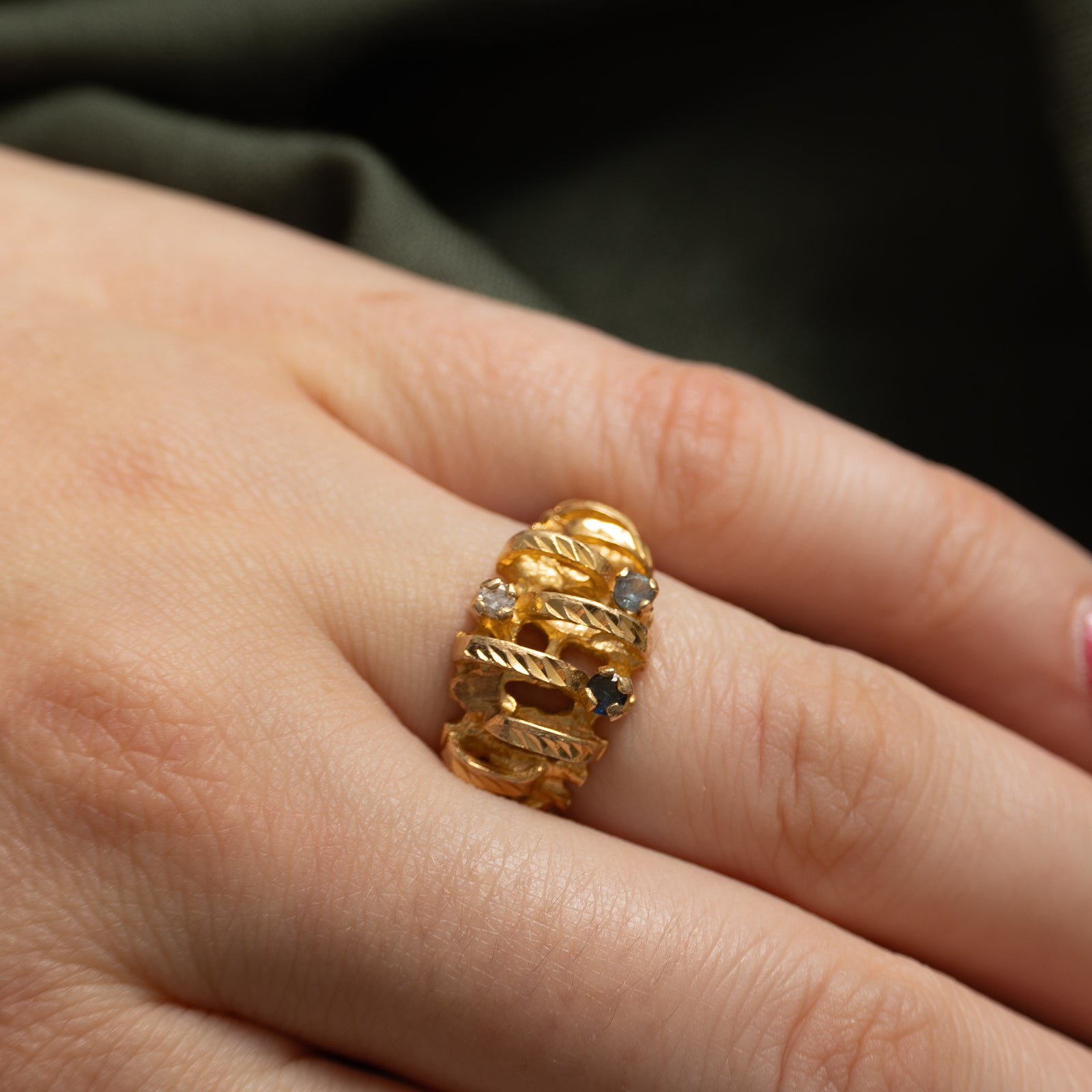 Scattered Multi Gemstone Textured Ring | 0.08ctw, 0.04ct | SZ 6.5