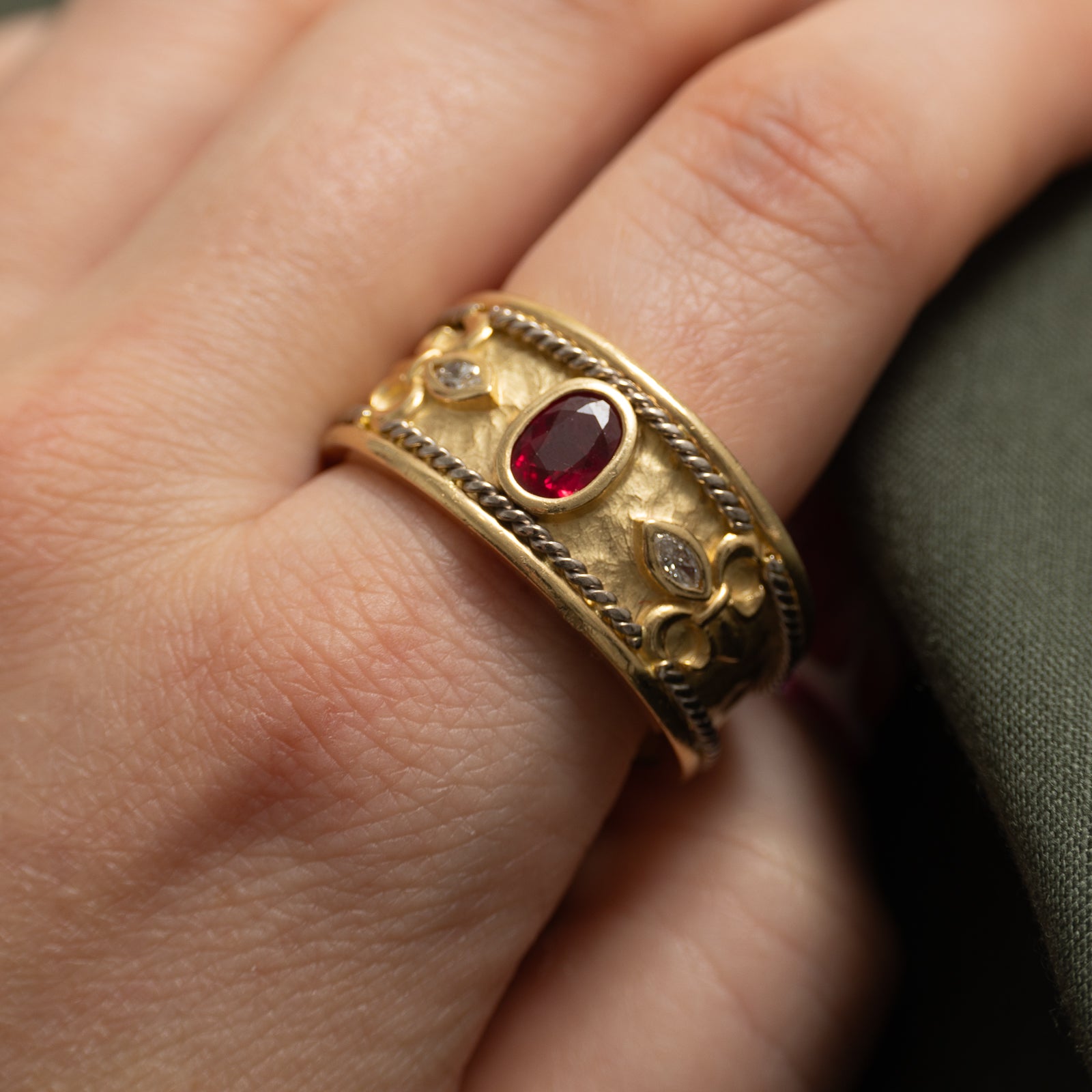 Ruby & Diamond Fleur De Lis Ring | 1.18ct, 0.12ctw | SZ 14.5