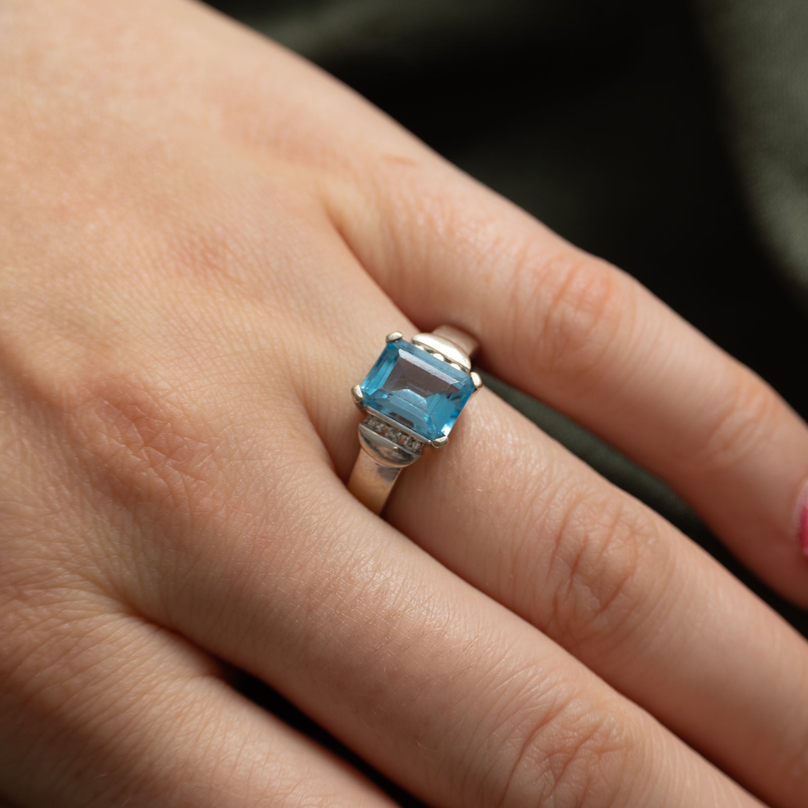 Blue Topaz & Diamond Ring | 3.00ct, 0.09ctw | SZ 7.75