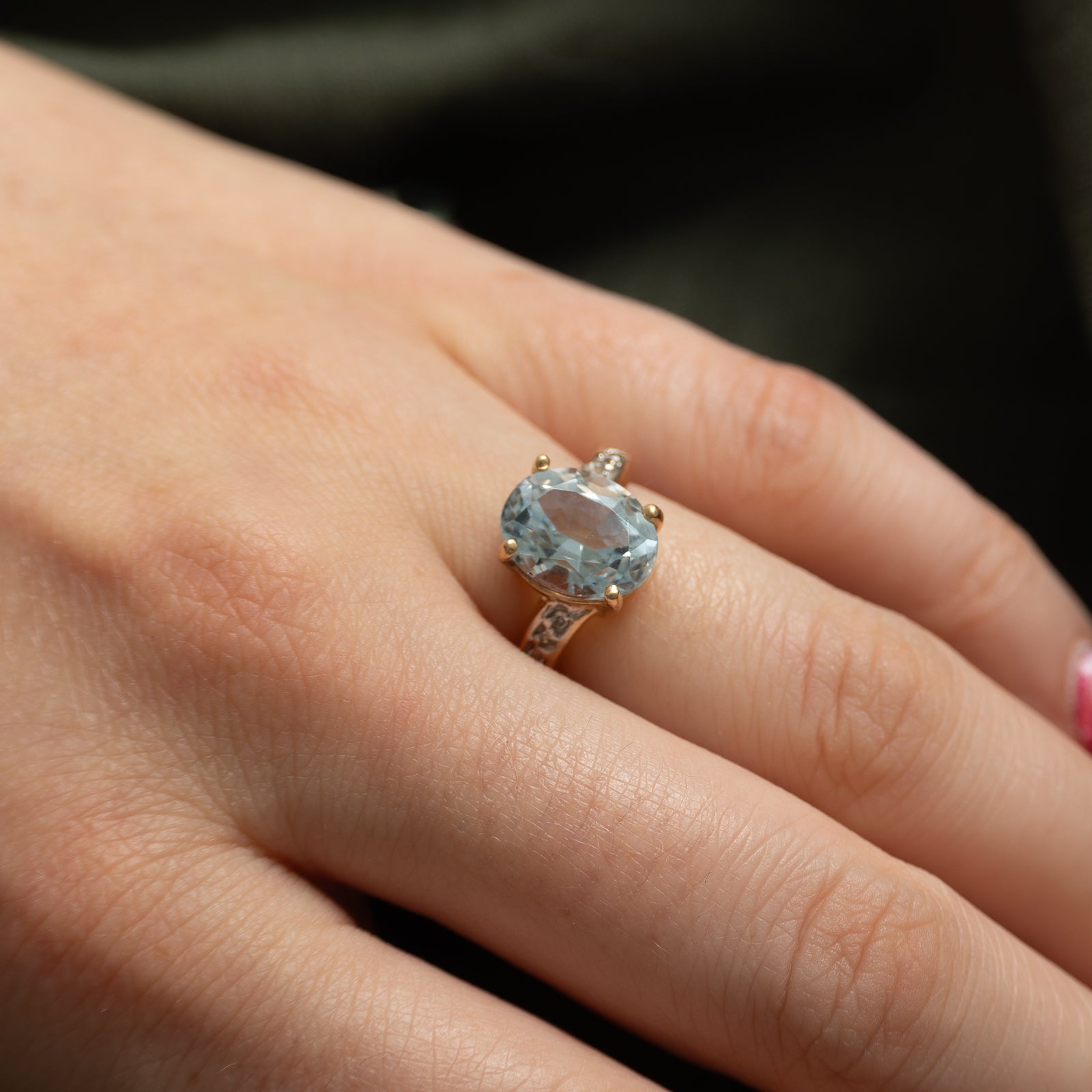Blue Topaz & Diamond Cocktail Ring | 5.12ct, 0.06ctw | SZ 6