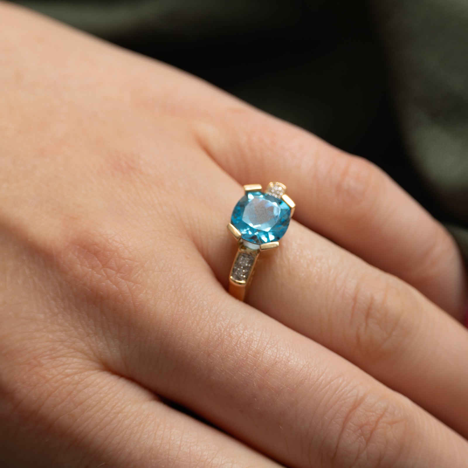 Blue Topaz & Diamond Ring | 4.00ct, 0.04ctw | SZ 7.25