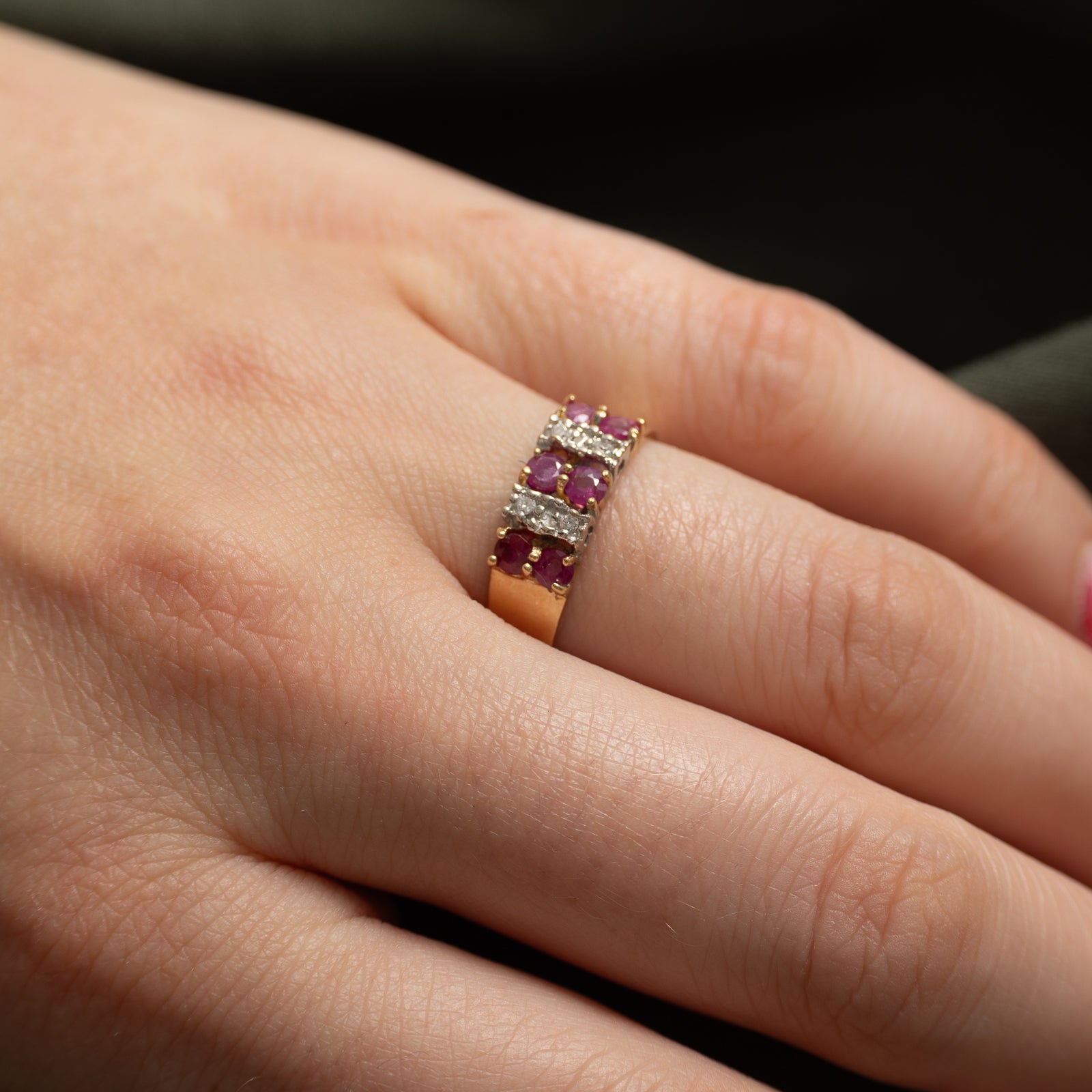Multi Column Ruby & Diamond Band | 0.70ctw, 0.03ctw | SZ 7
