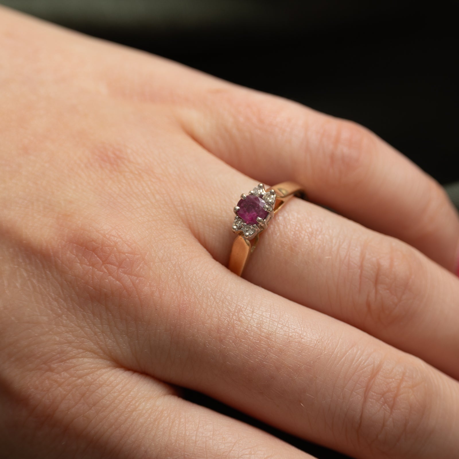 Oval Cut Ruby & Diamond Ring | 0.44ct, 0.06ctw | SZ 9.75