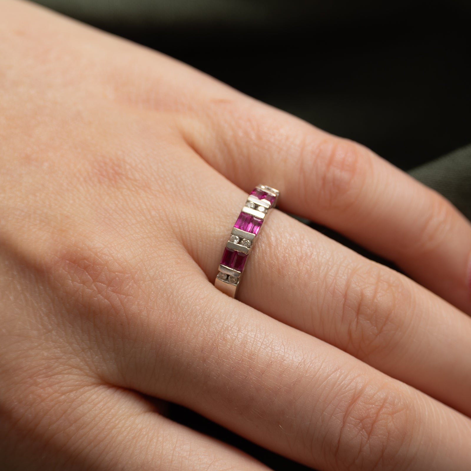 Tension Set Ruby & Diamond Ring | 0.45ctw, 0.09ctw | SZ 7