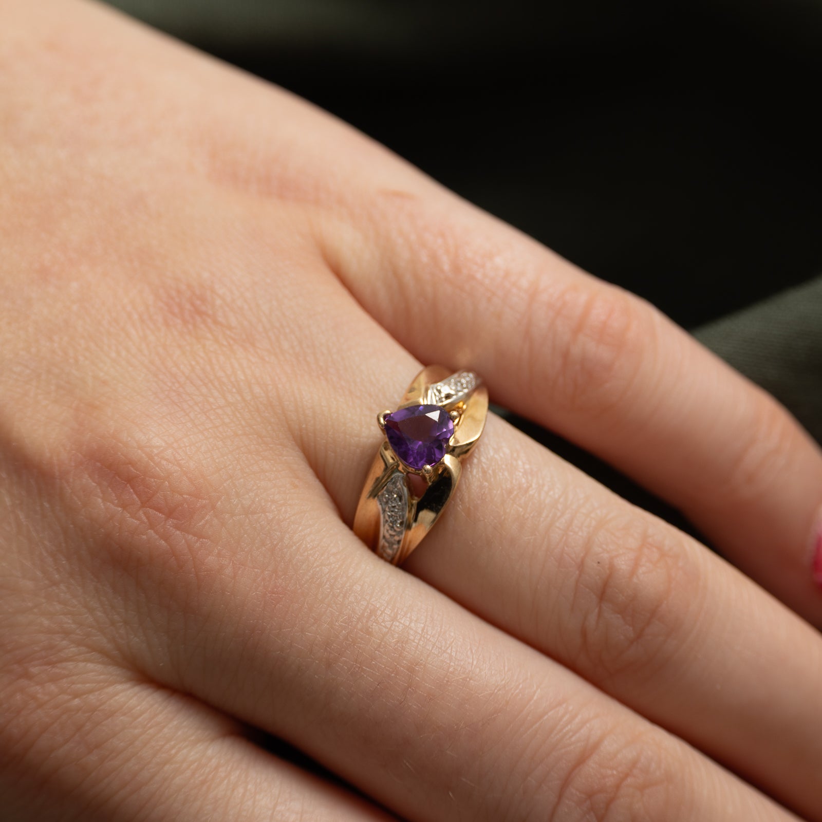 Amethyst Heart & Diamond Ring | 0.60ct, 0.03ctw | SZ 6.75