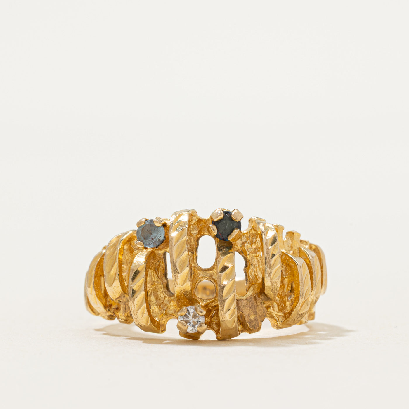 Scattered Multi Gemstone Textured Ring | 0.08ctw, 0.04ct | SZ 6.5
