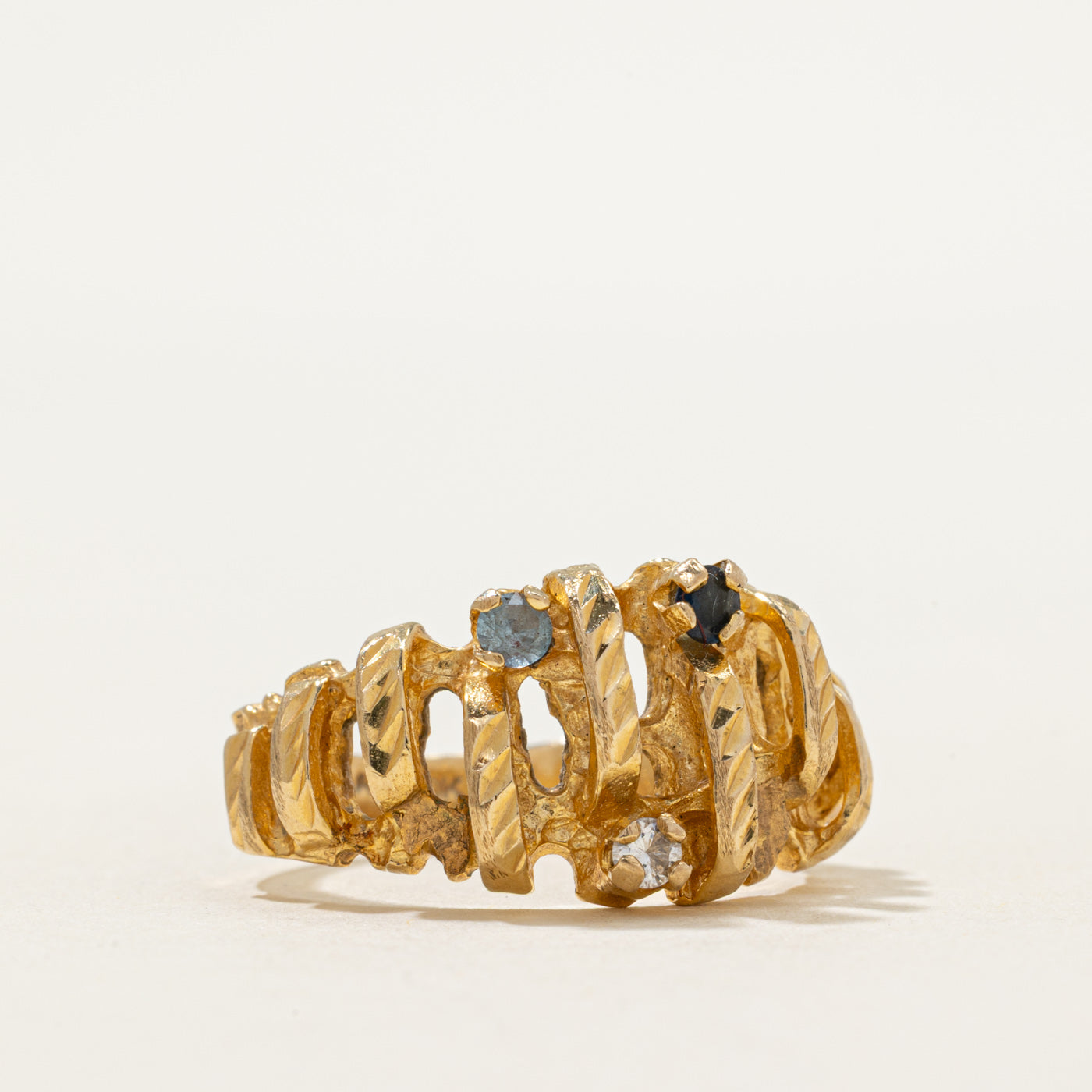 Scattered Multi Gemstone Textured Ring | 0.08ctw, 0.04ct | SZ 6.5