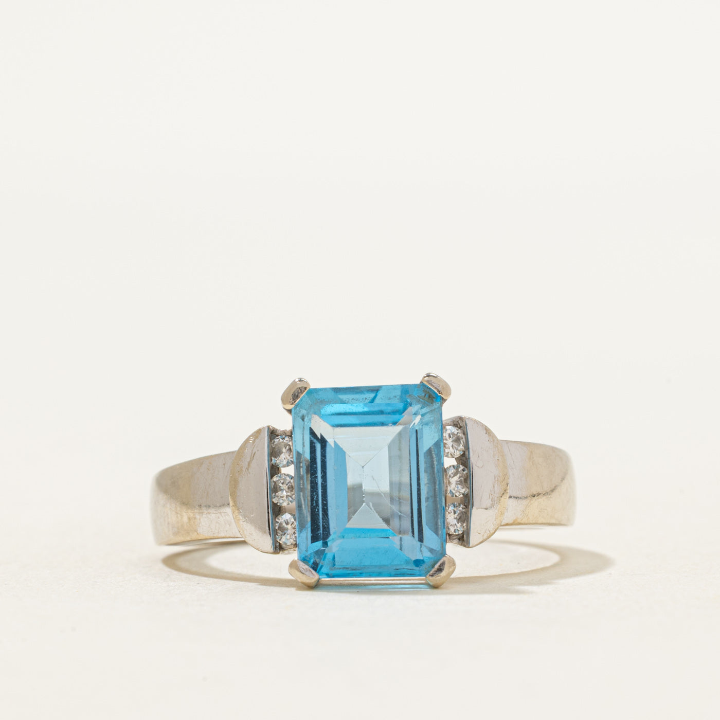 Blue Topaz & Diamond Ring | 3.00ct, 0.09ctw | SZ 7.75