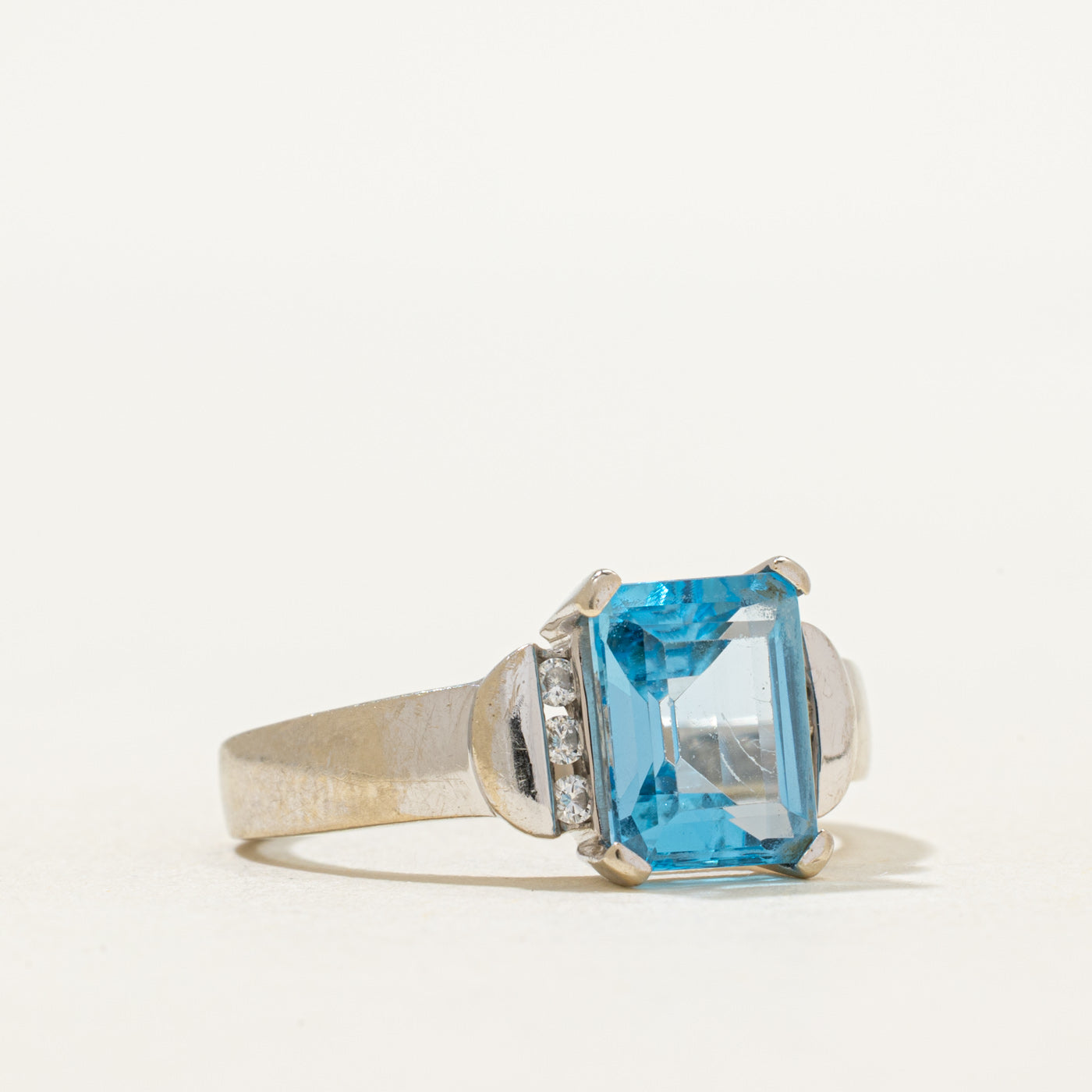 Blue Topaz & Diamond Ring | 3.00ct, 0.09ctw | SZ 7.75