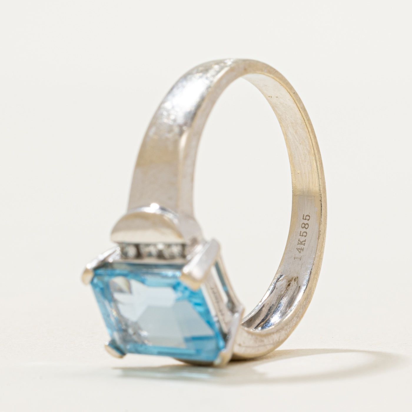 Blue Topaz & Diamond Ring | 3.00ct, 0.09ctw | SZ 7.75
