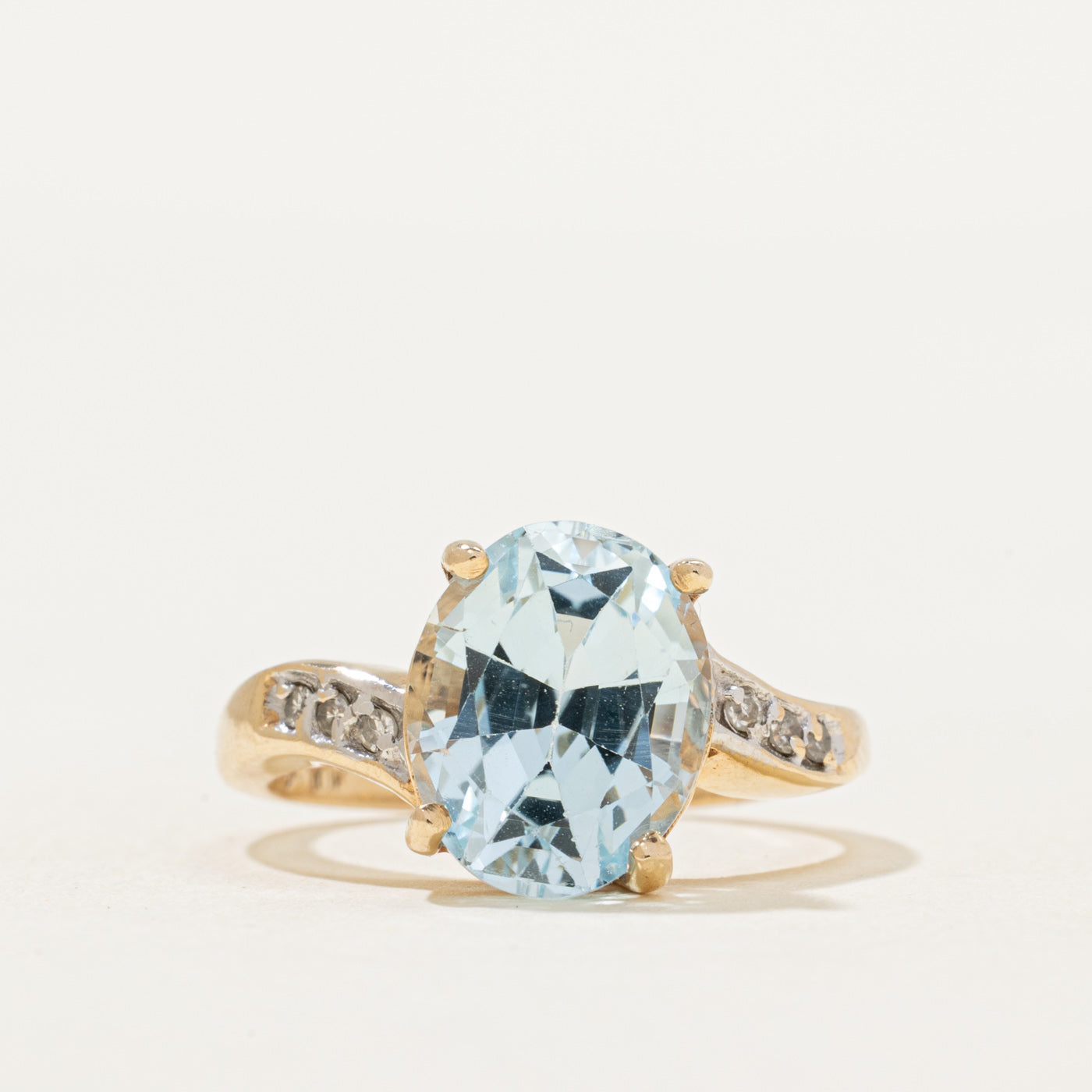 Blue Topaz & Diamond Cocktail Ring | 5.12ct, 0.06ctw | SZ 6
