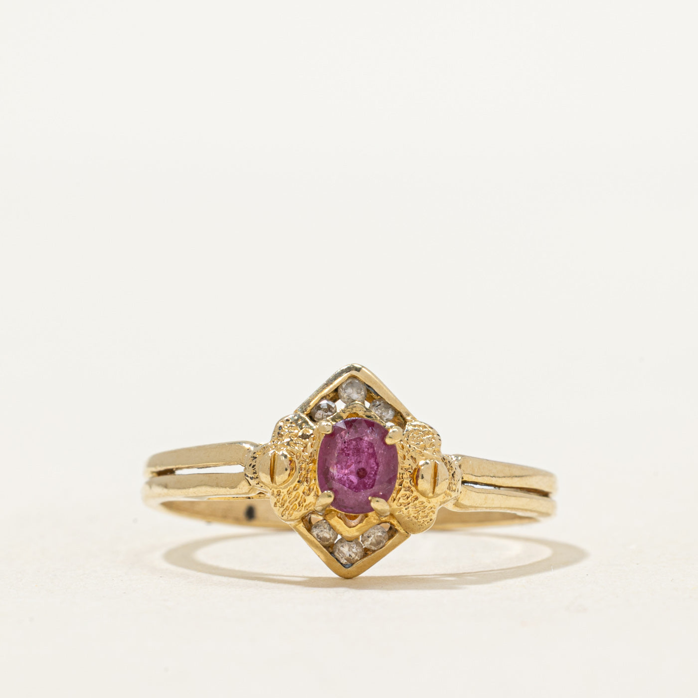 Ruby & Diamond Textured Ring | 0.22ct, 0.04ctw | SZ 7.75