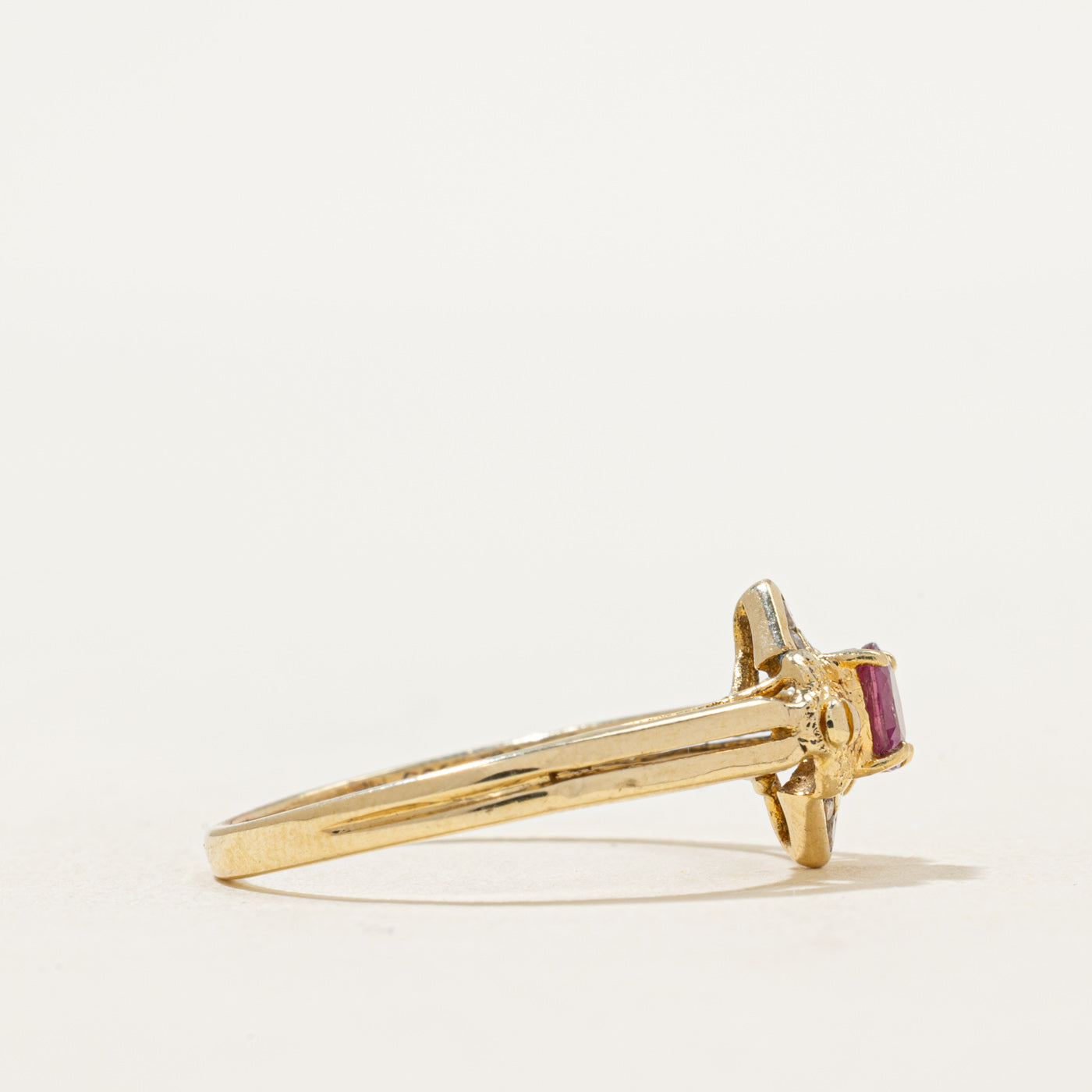 Ruby & Diamond Textured Ring | 0.22ct, 0.04ctw | SZ 7.75