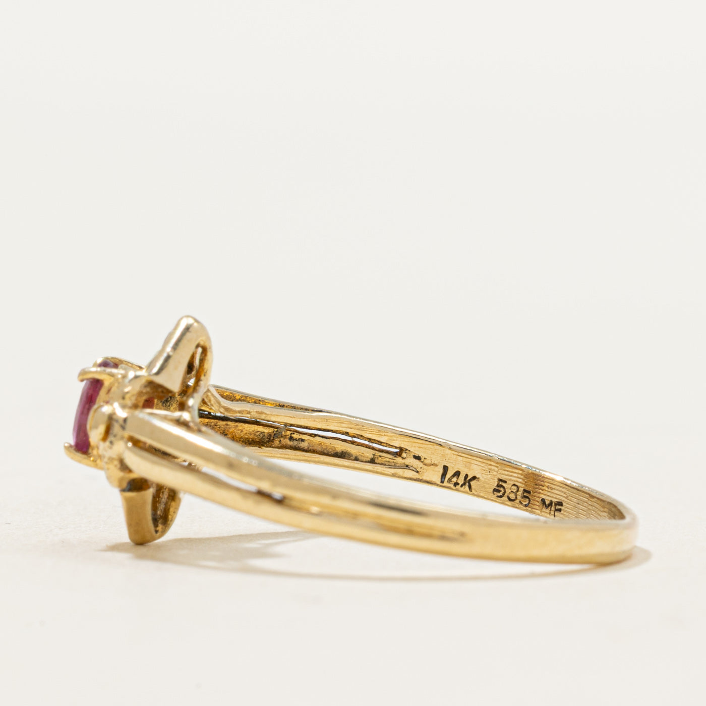 Ruby & Diamond Textured Ring | 0.22ct, 0.04ctw | SZ 7.75